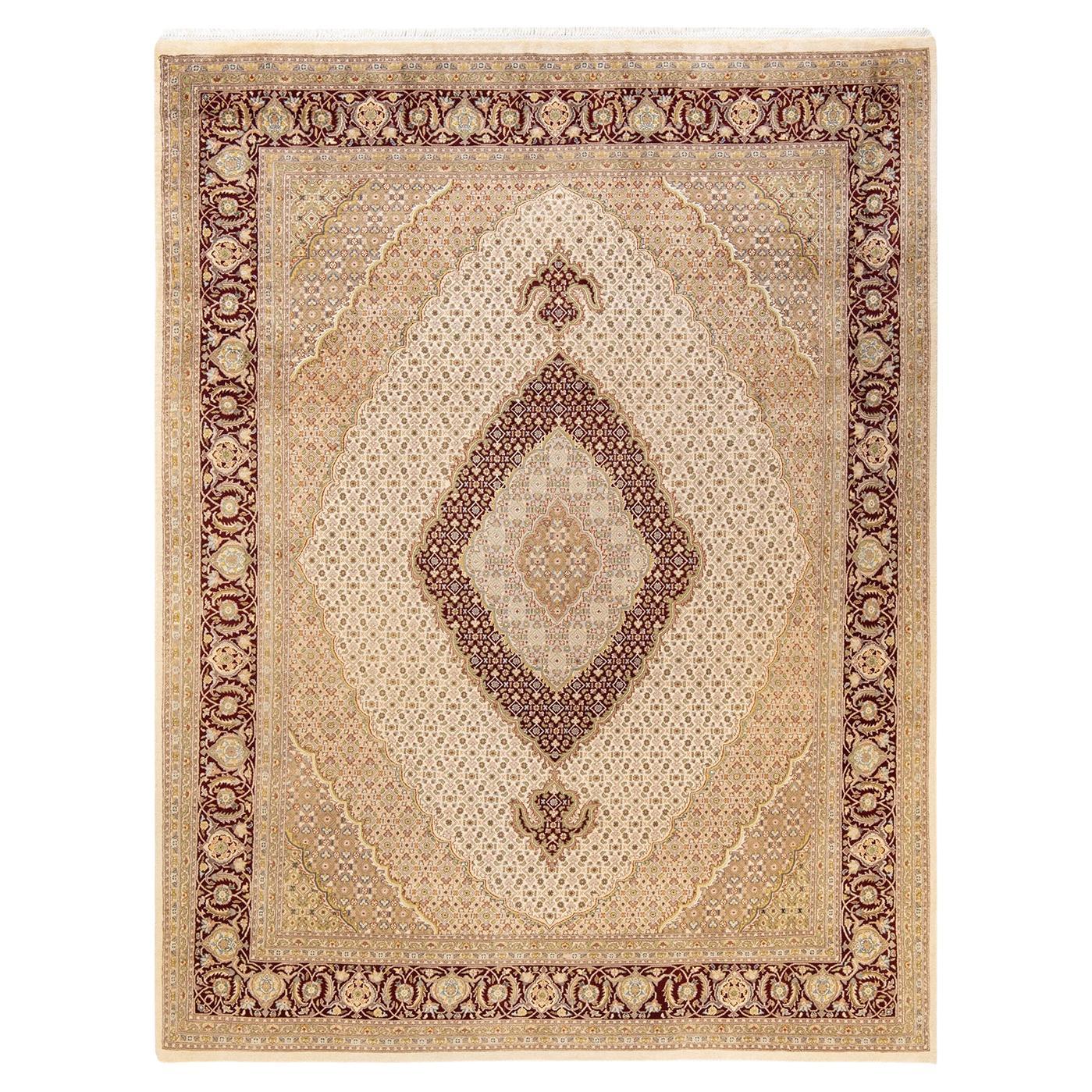 One-Of-A-Kind Hand Knotted Oriental Mogul Ivory Area Rug 8' 0" x 10' 5" For Sale