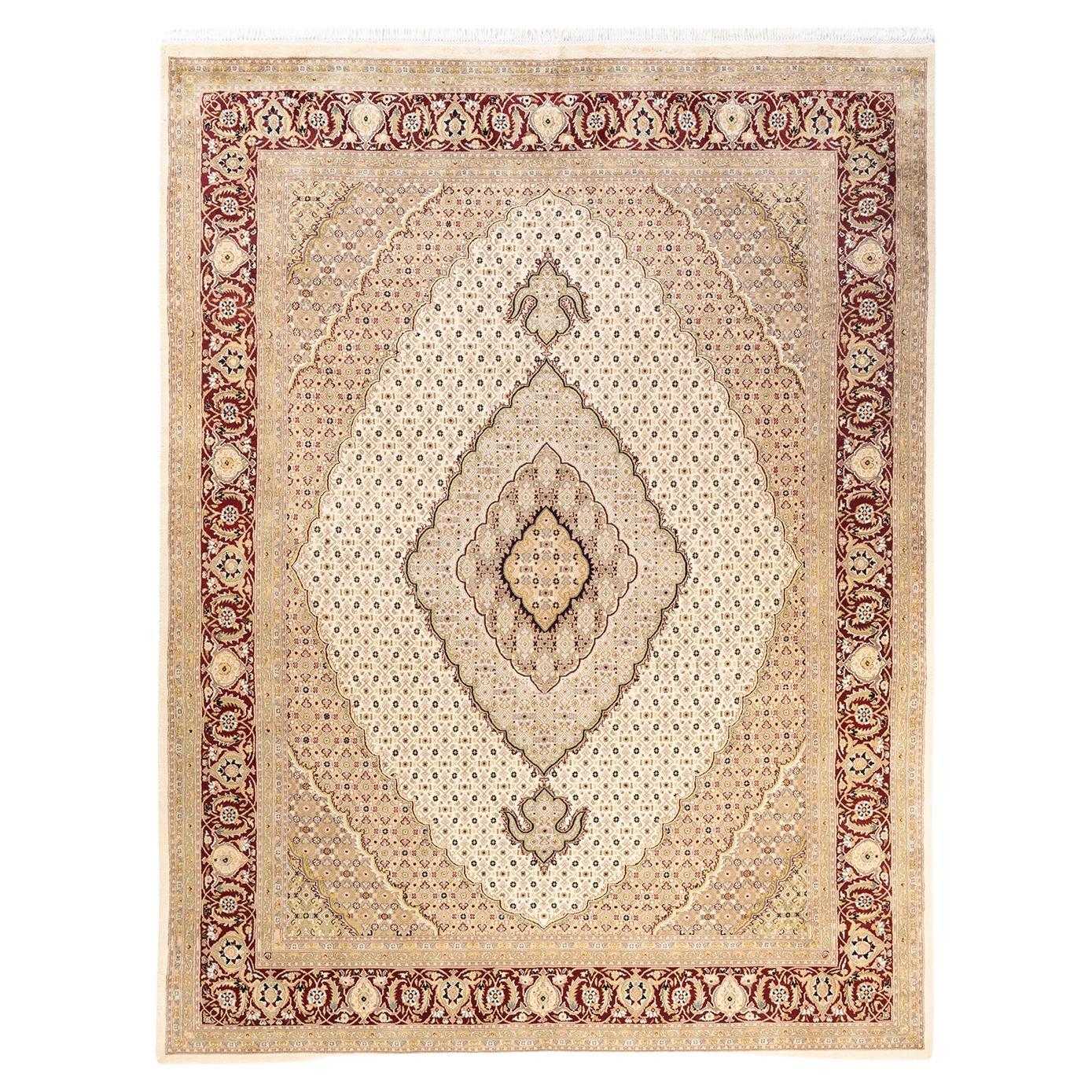 One-Of-A-Kind Hand Knotted Oriental Mogul Ivory Area Rug 8' 0" x 10' 5" For Sale