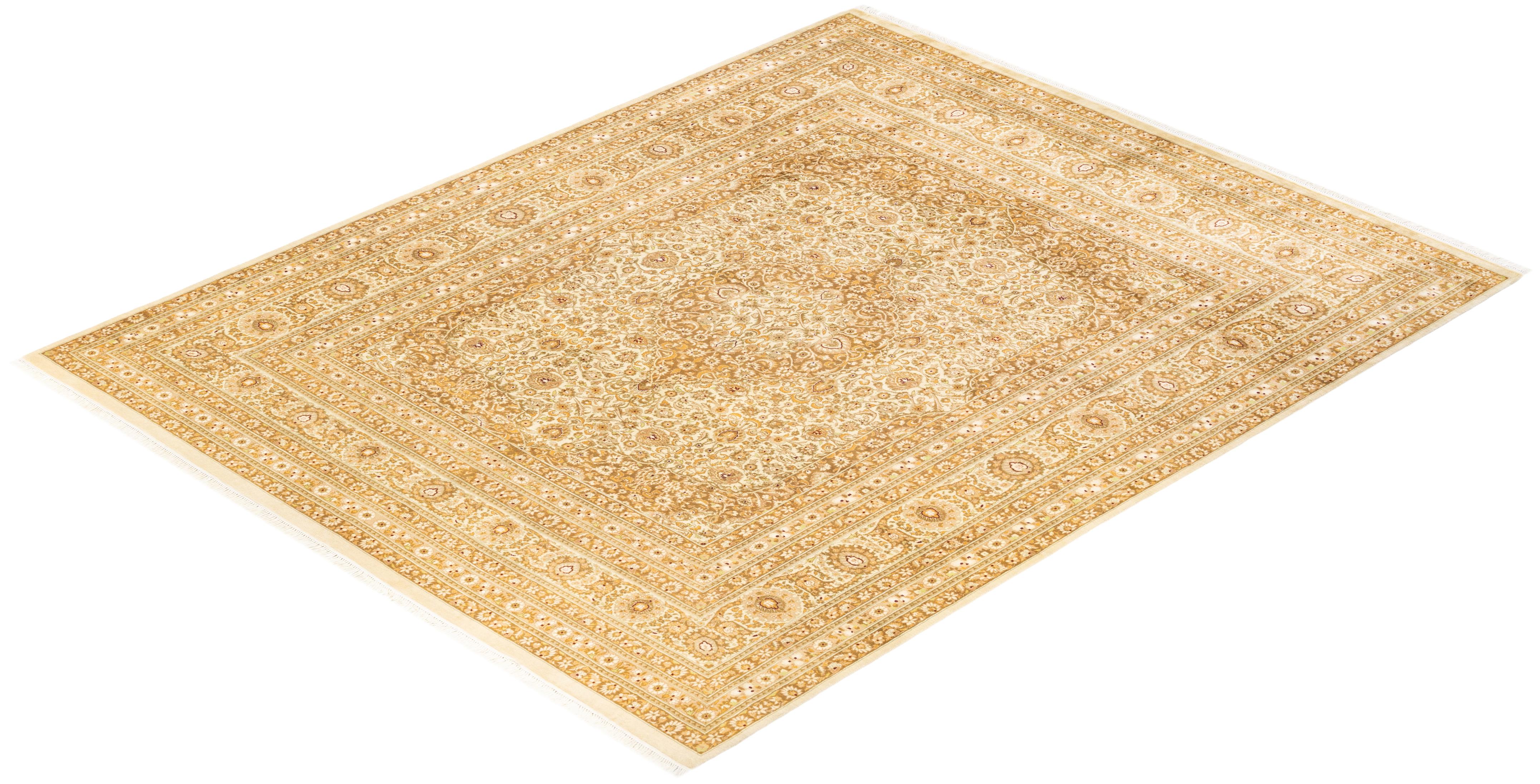 Handgeknüpfter orientalischer Mogul elfenbeinfarbener Teppich in Elfenbein, Unikat im Angebot 2