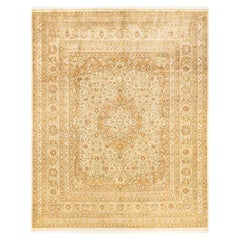 Tapis Oriental Mogul ivoire noué à la main, unique en son genre