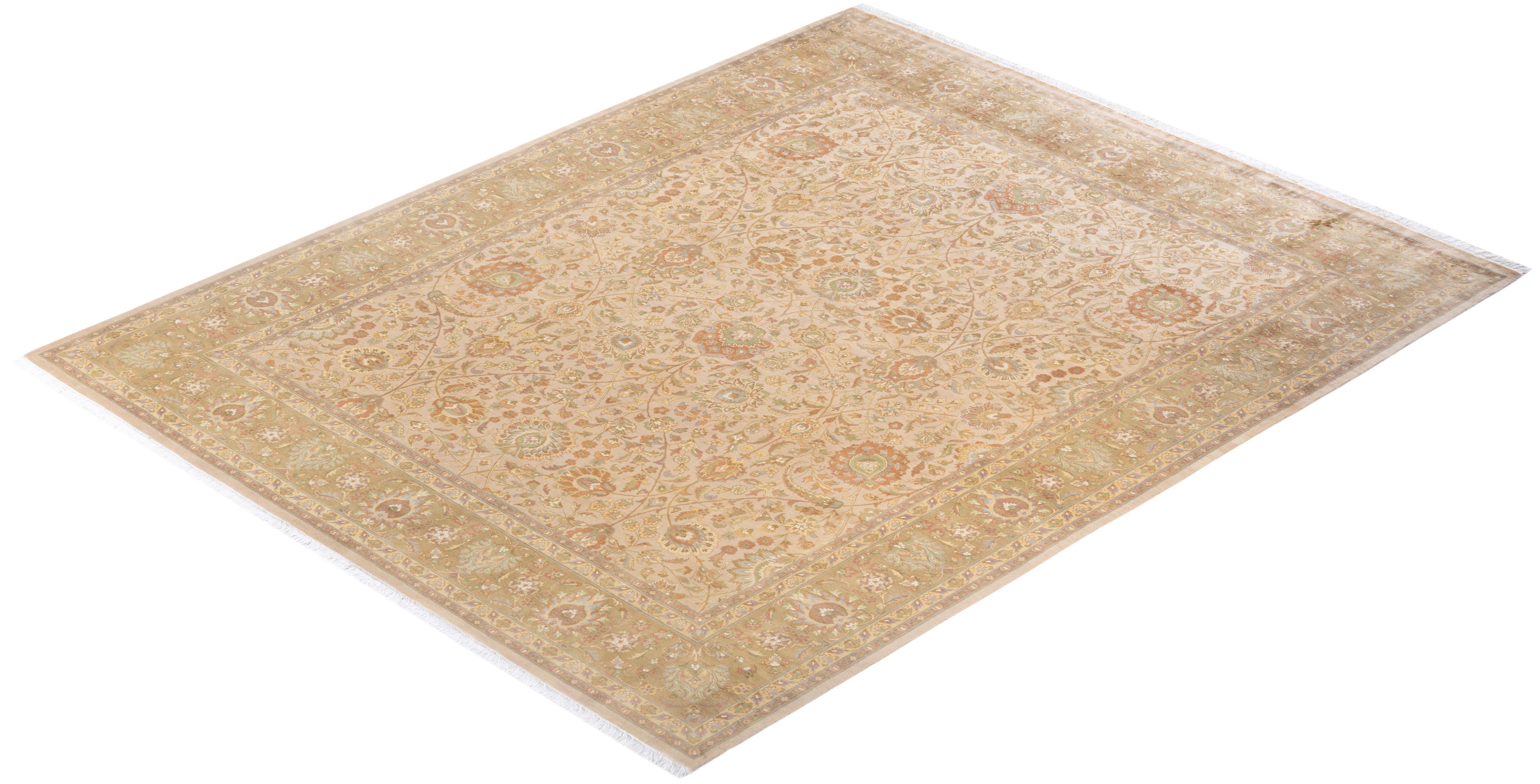 Tapis Oriental Mogul ivoire noué à la main, unique en son genre en vente 2