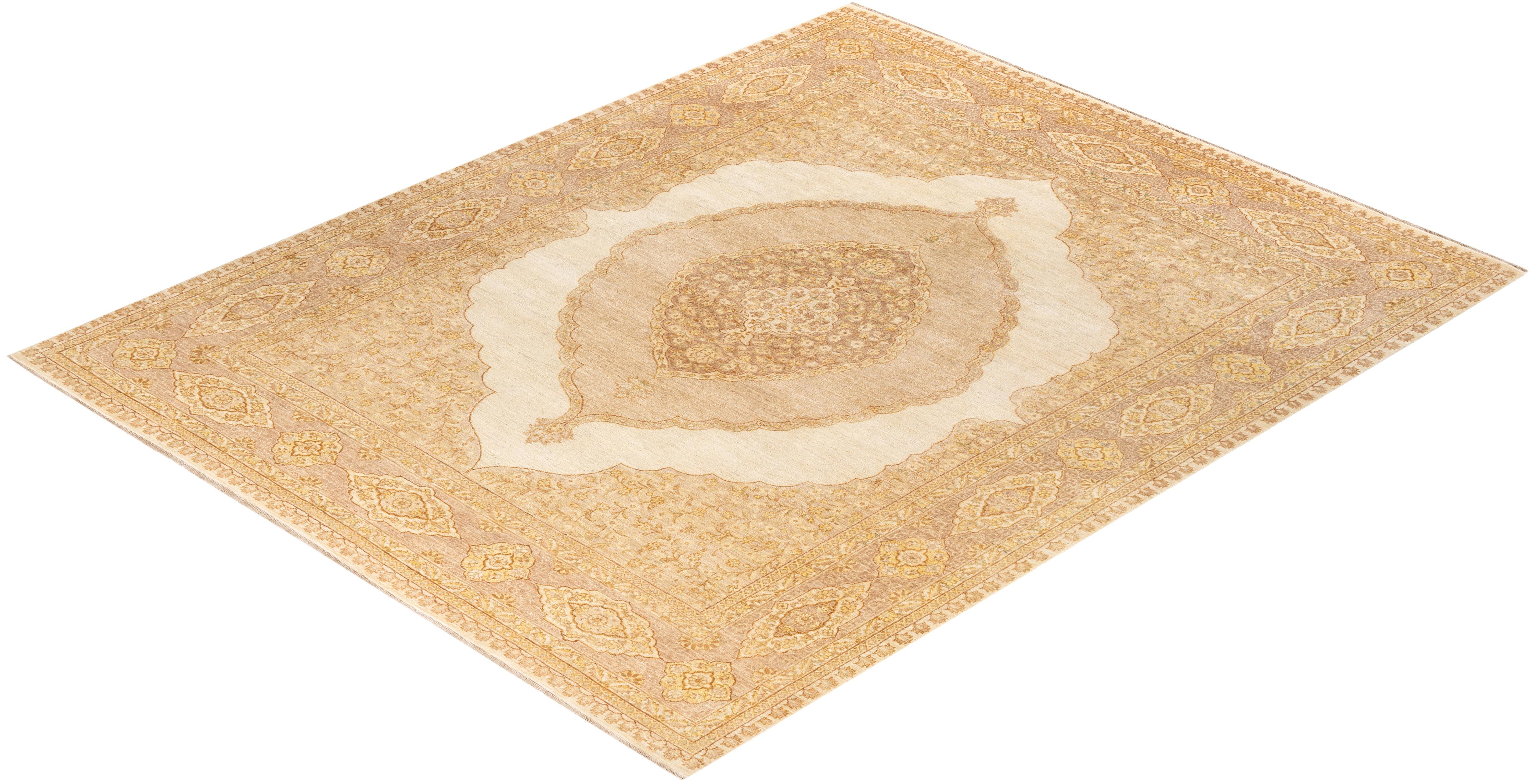 Handgeknüpfter orientalischer Mogul elfenbeinfarbener Teppich in Elfenbein, Unikat im Angebot 2