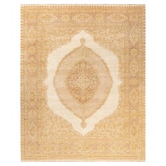 Tapis Oriental Mogul ivoire noué à la main, unique en son genre