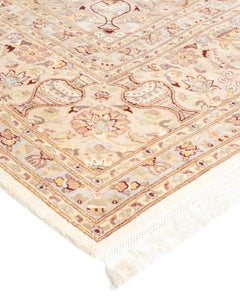 Handgeknüpfter orientalischer Mogul Elfenbeinfarbener Teppich, Unikat