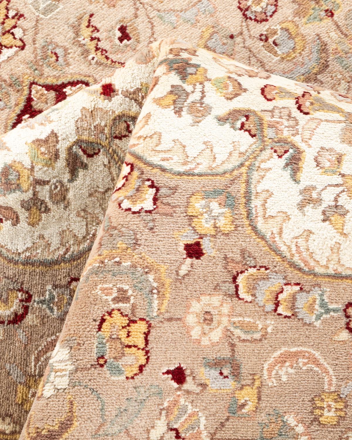 Handgeknüpfter orientalischer Mogul Elfenbeinfarbener Teppich, Unikat im Angebot 1