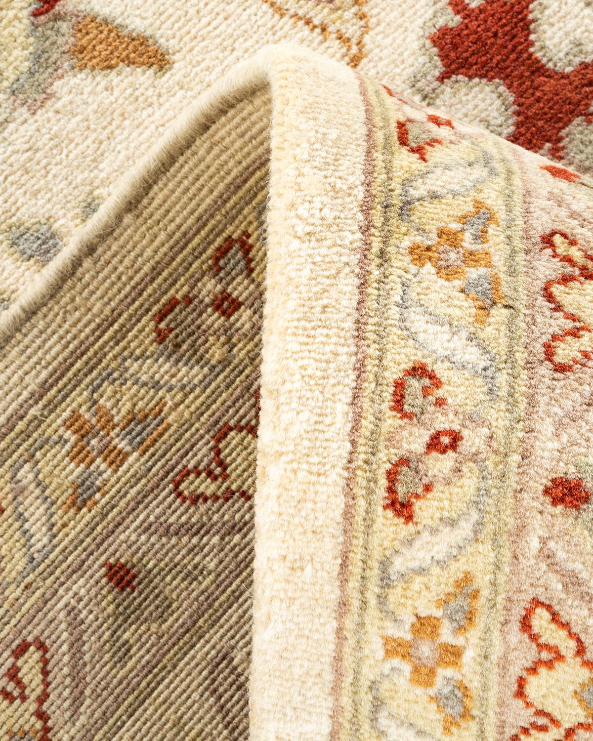 Handgeknüpfter orientalischer Mogul Elfenbeinfarbener Teppich, Unikat (Wolle) im Angebot