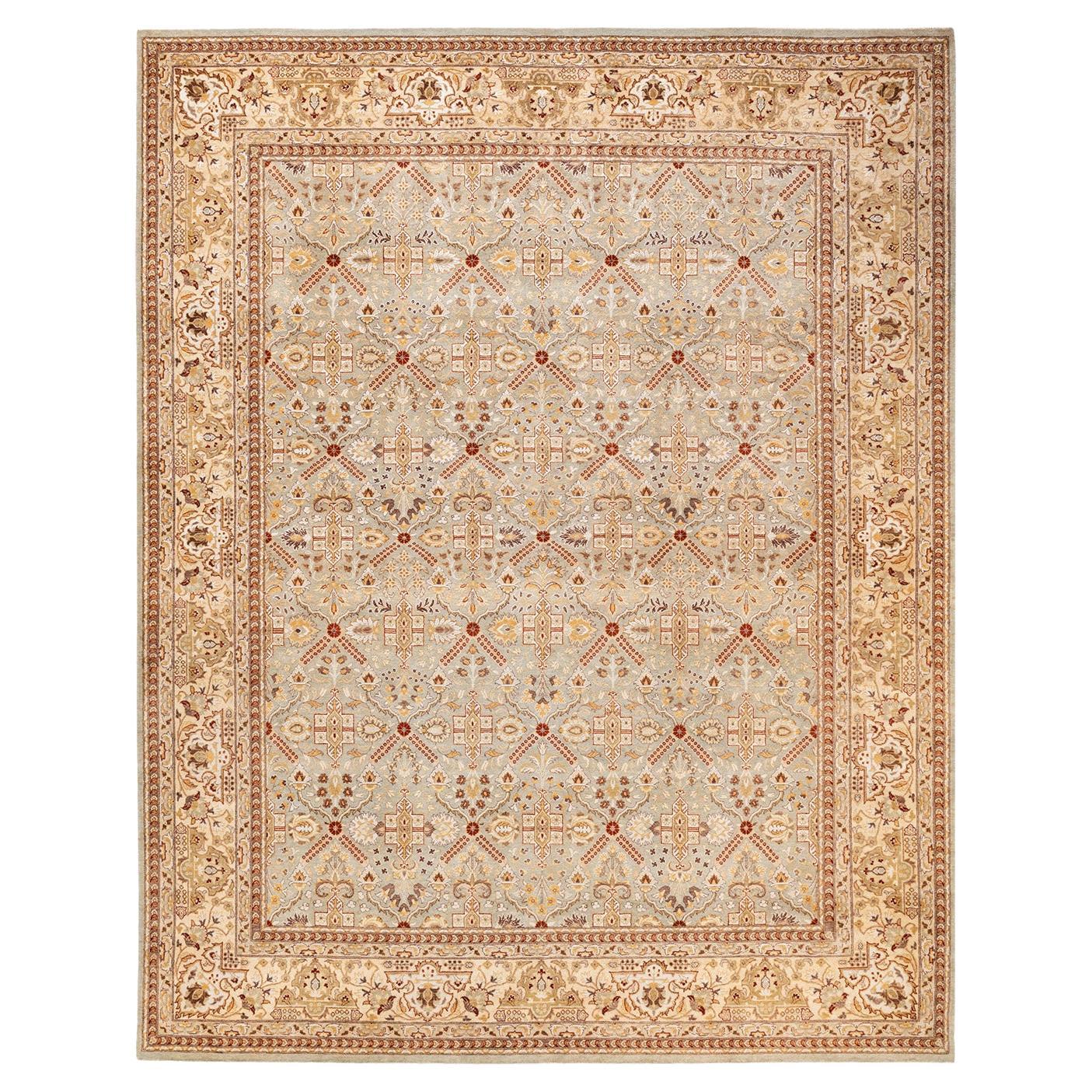 One-Of-A-Kind Hand Knotted Oriental Mogul Ivory Area Rug 8' 1" x 10' 3" For Sale
