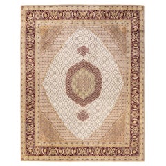 Tapis Oriental Mogul ivoire noué à la main, unique en son genre