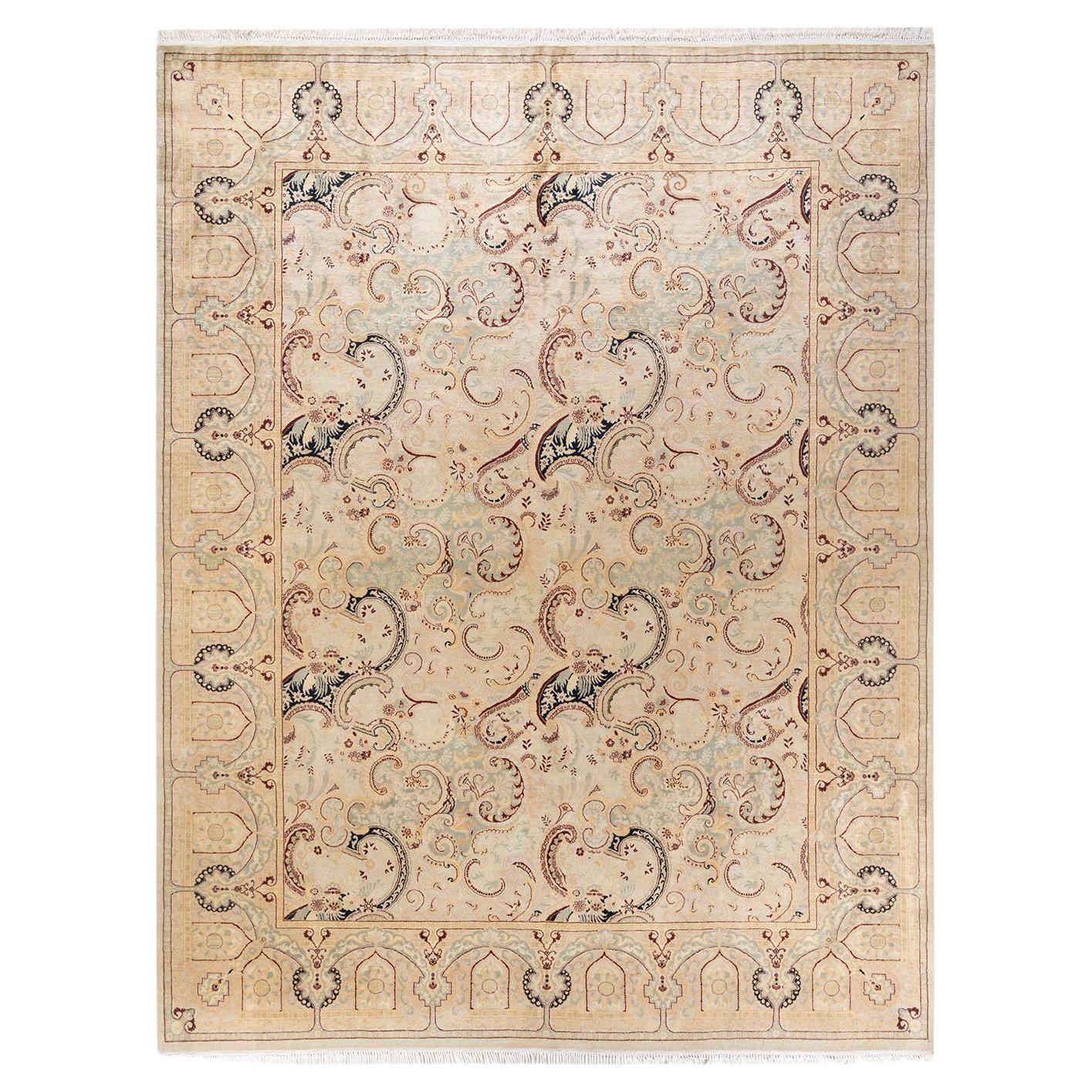 One-of-a-Kind Hand Knotted Oriental Mogul Ivory Area Rug 8' 1" x 10' 5" For Sale
