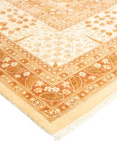 Handgeknüpfter orientalischer Mogul Elfenbeinfarbener Teppich, Unikat