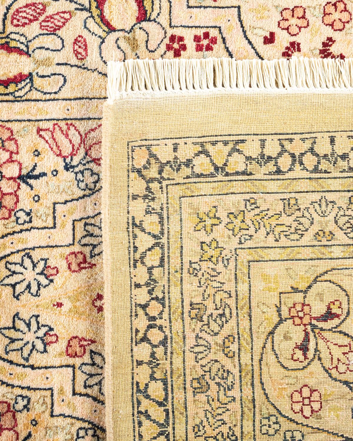 Handgeknüpfter orientalischer Mogul Elfenbeinfarbener Teppich, Unikat (21. Jahrhundert und zeitgenössisch) im Angebot