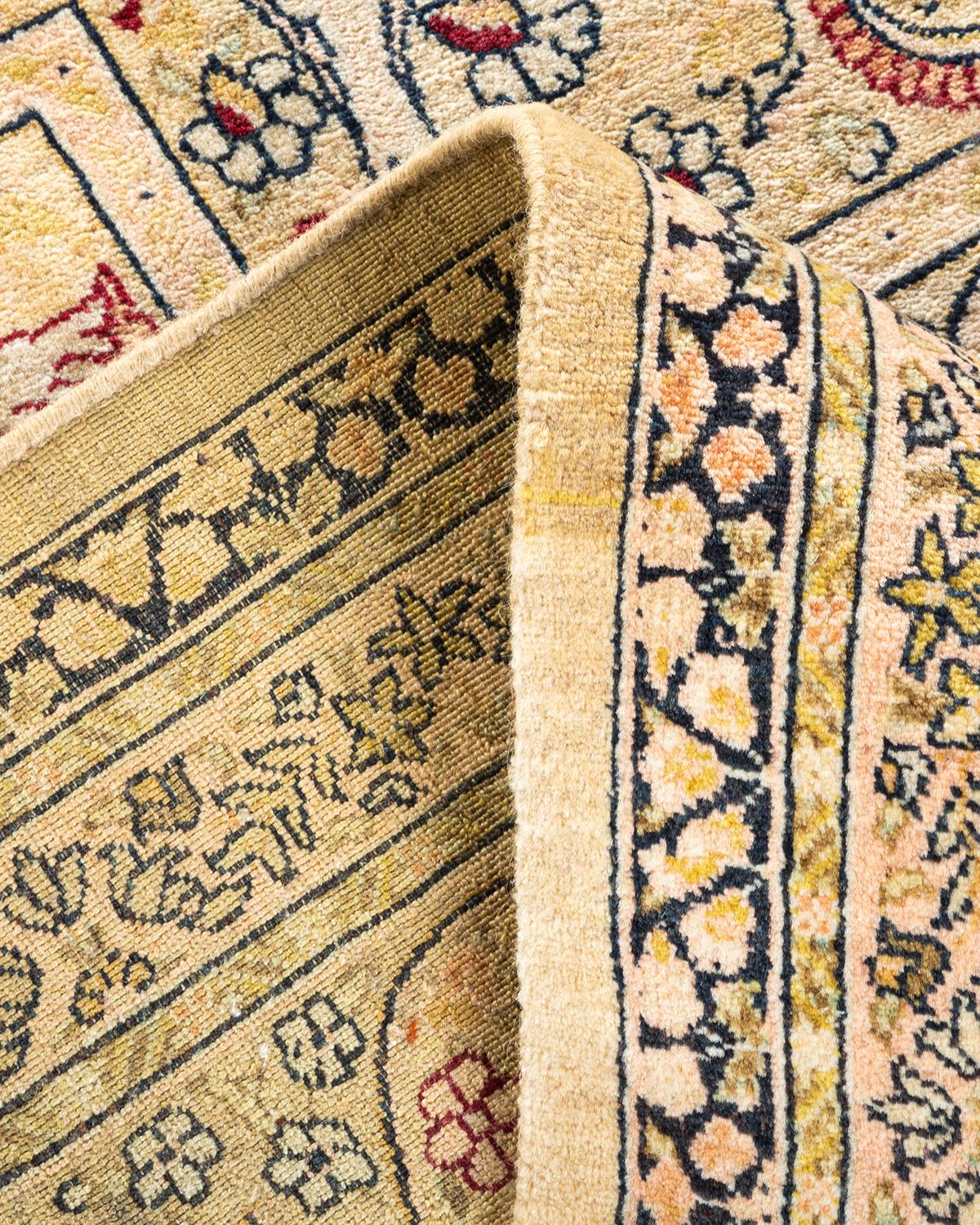 Handgeknüpfter orientalischer Mogul Elfenbeinfarbener Teppich, Unikat (Wolle) im Angebot