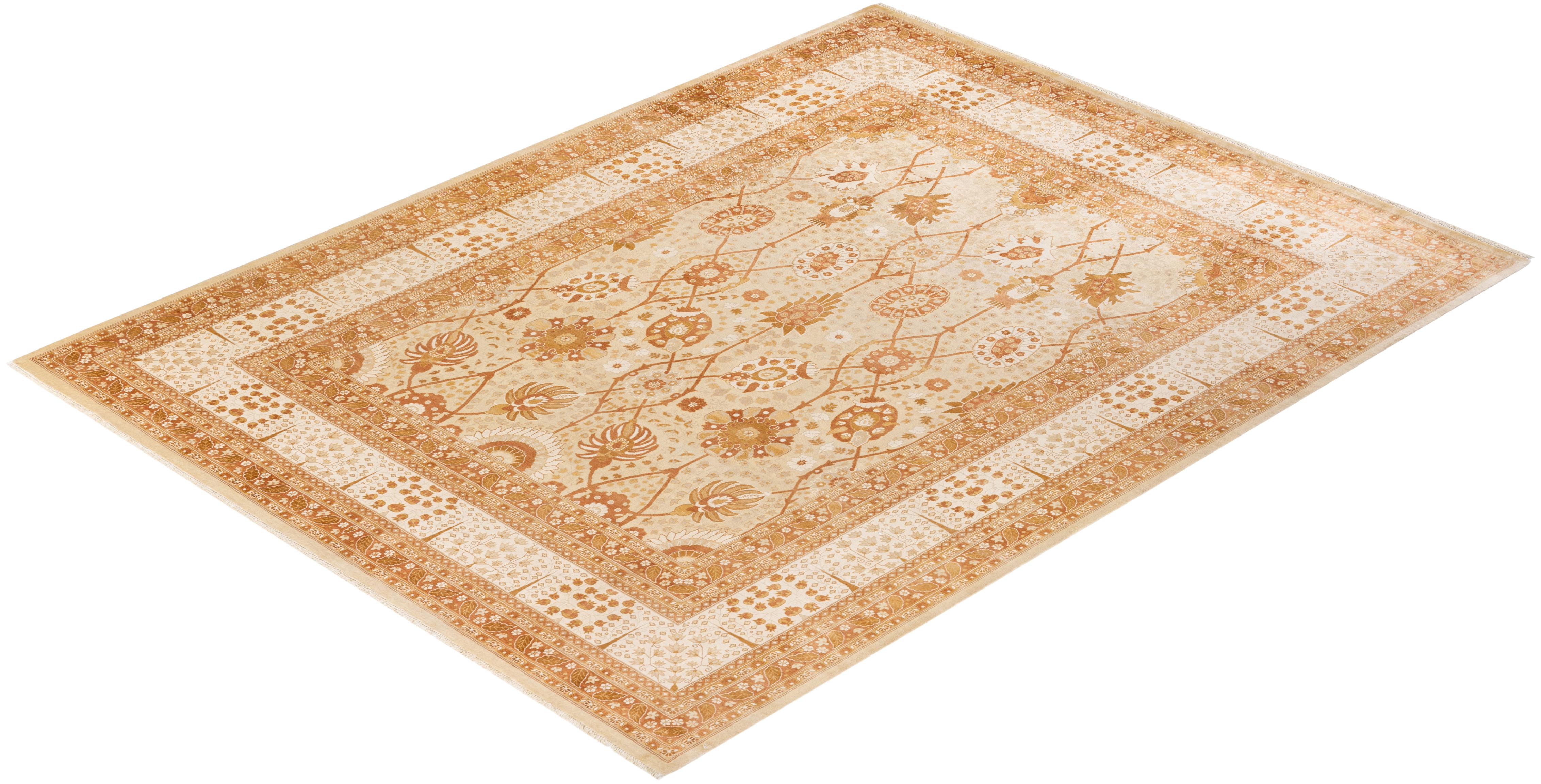 Tapis Oriental Mogul ivoire noué à la main unique en son genre en vente 2
