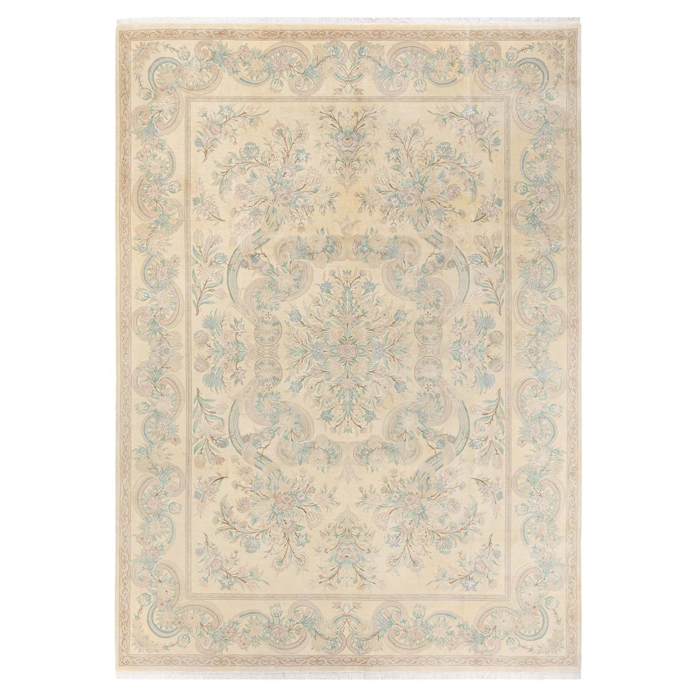 One-Of-A-Kind Hand Knotted Oriental Mogul Ivory Area Rug 8' 1" x 11' 4" For Sale