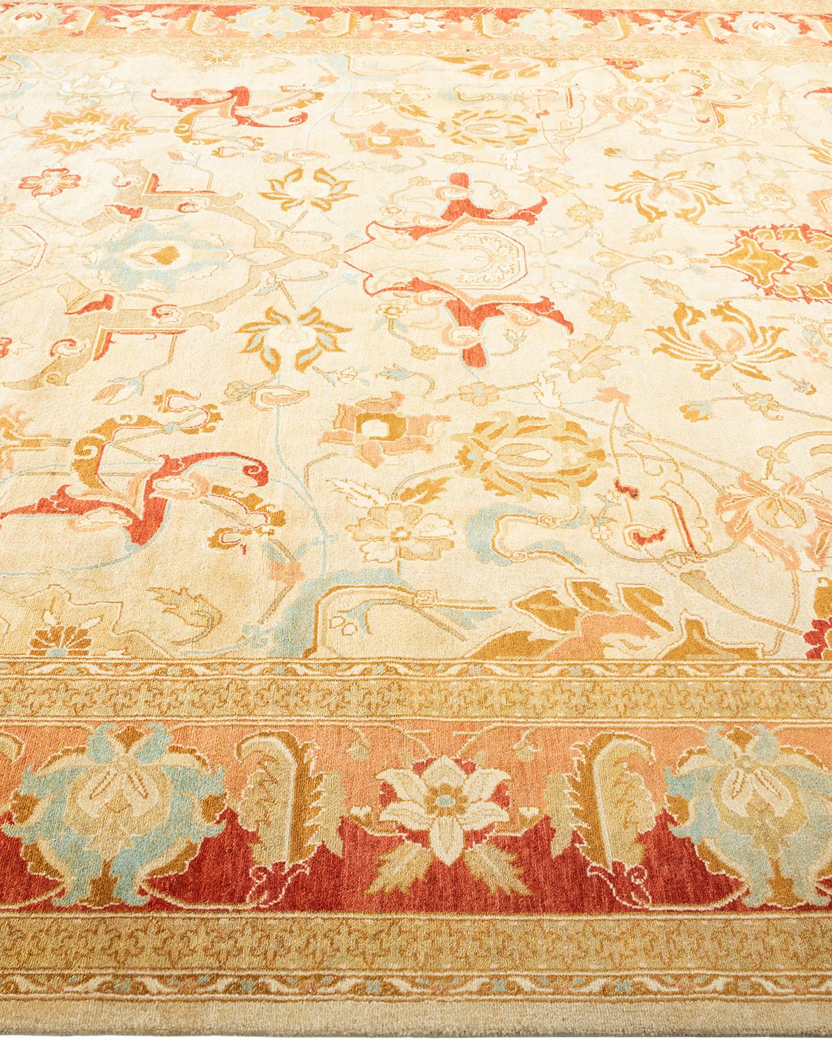 One-Of-A-Kind Hand Knotted Oriental Mogul Ivory Area Rug In New Condition For Sale In Norwalk, CT