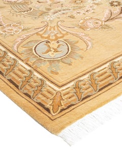 Handgeknüpfter orientalischer Mogul Elfenbeinfarbener Teppich, Unikat