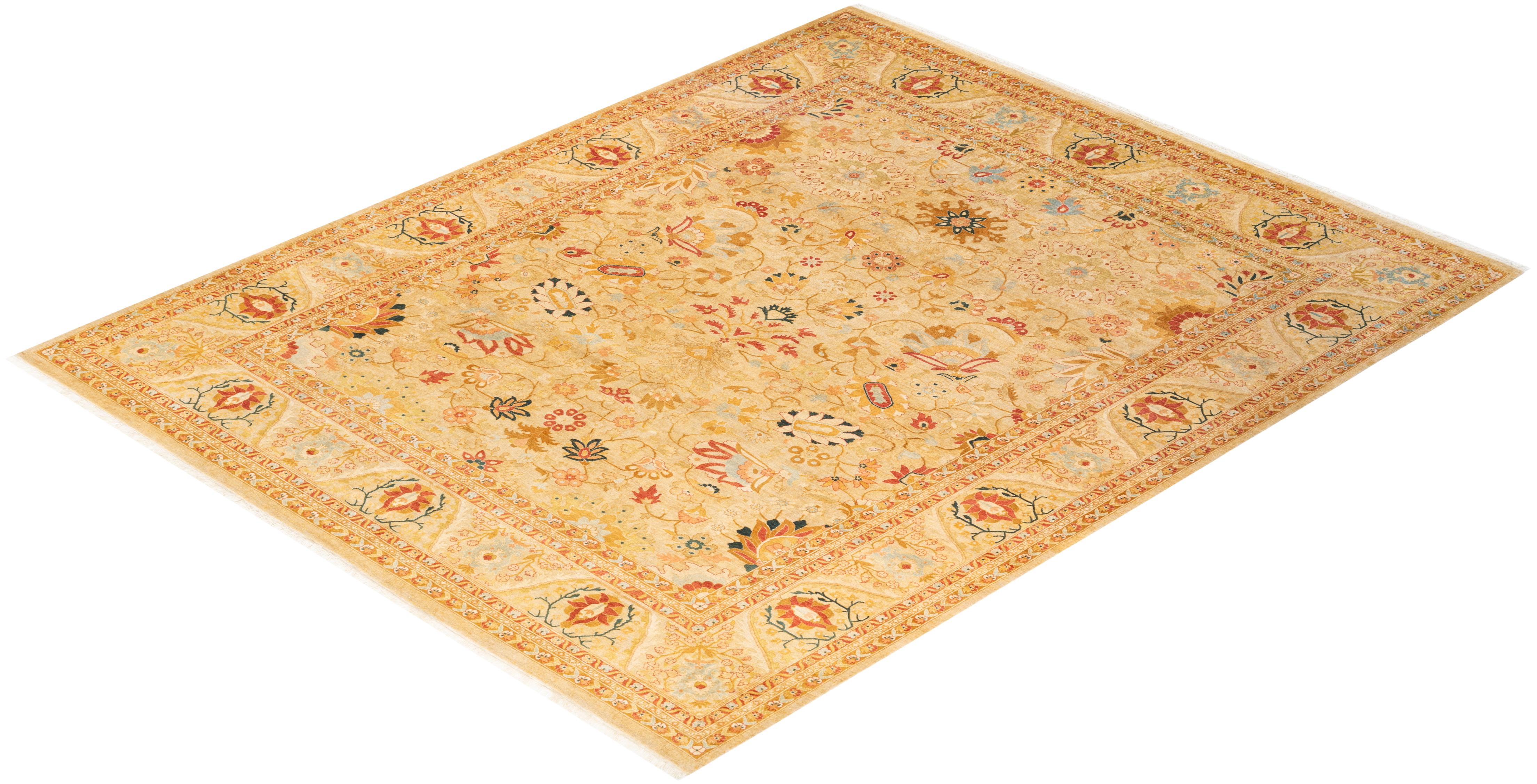 Tapis Oriental Mogul ivoire noué à la main unique en son genre 2
