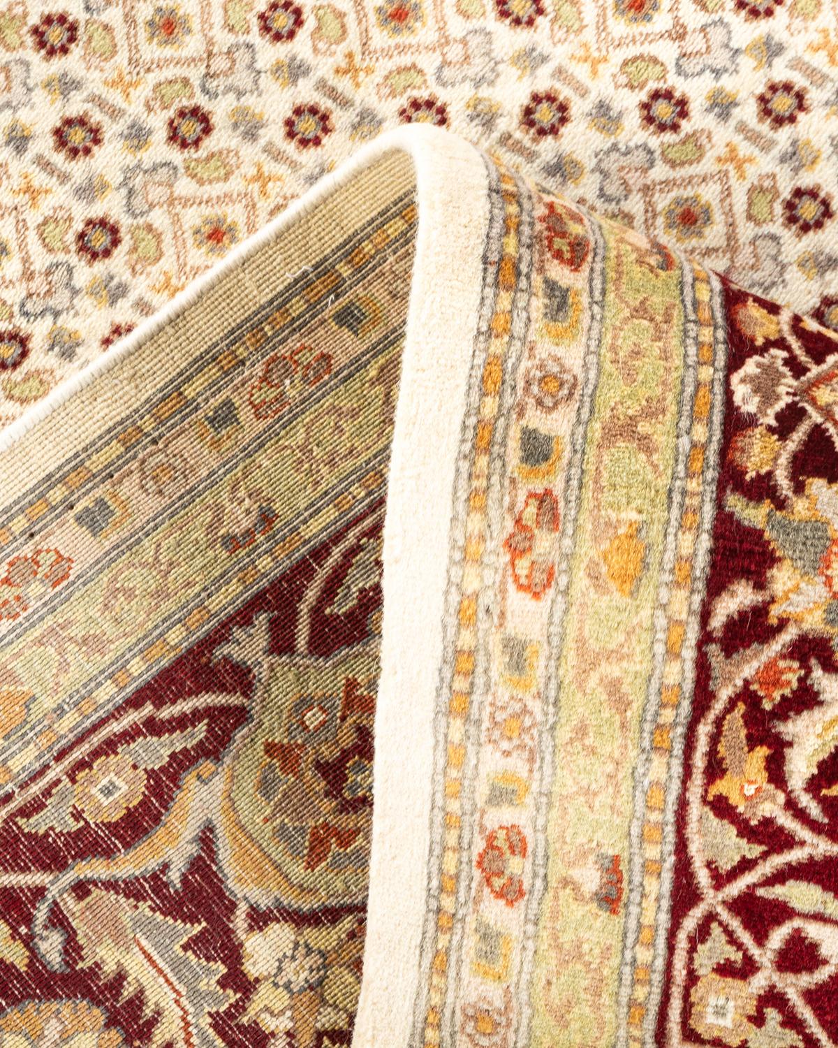 Handgeknüpfter orientalischer Mogul elfenbeinfarbener Teppich in Elfenbein, Unikat (Wolle) im Angebot