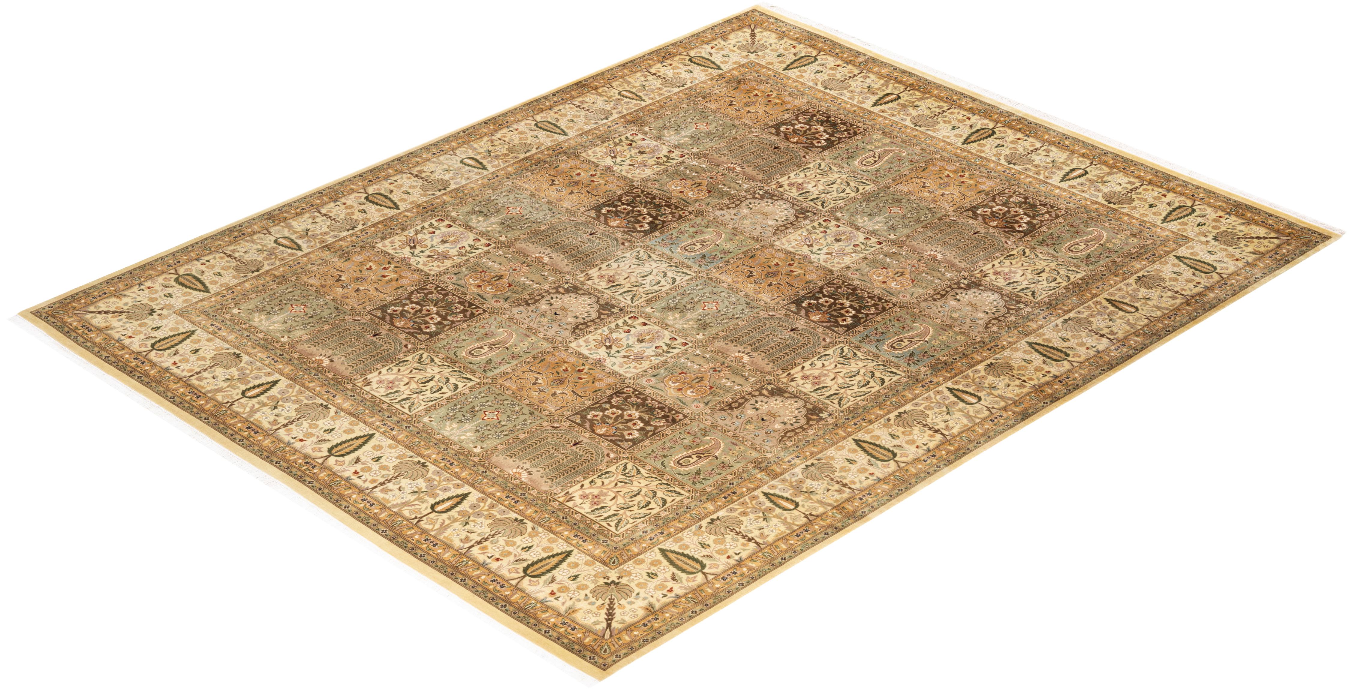 Tapis Oriental Mogul ivoire noué à la main, unique en son genre en vente 2