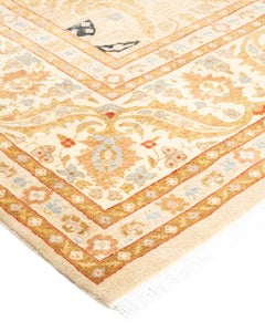 Handgeknüpfter orientalischer Mogul Elfenbeinfarbener Teppich, Unikat