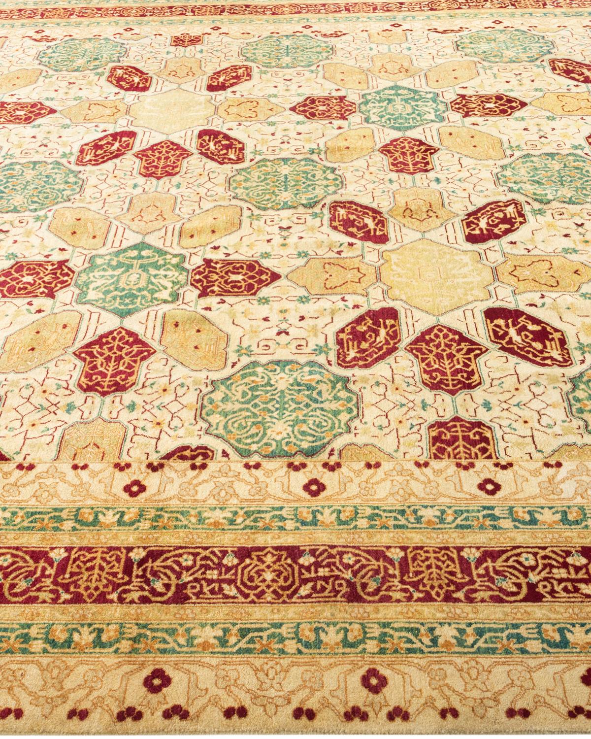Handgeknüpfter orientalischer Mogul elfenbeinfarbener Teppich in Elfenbein, Unikat im Zustand „Neu“ im Angebot in Norwalk, CT