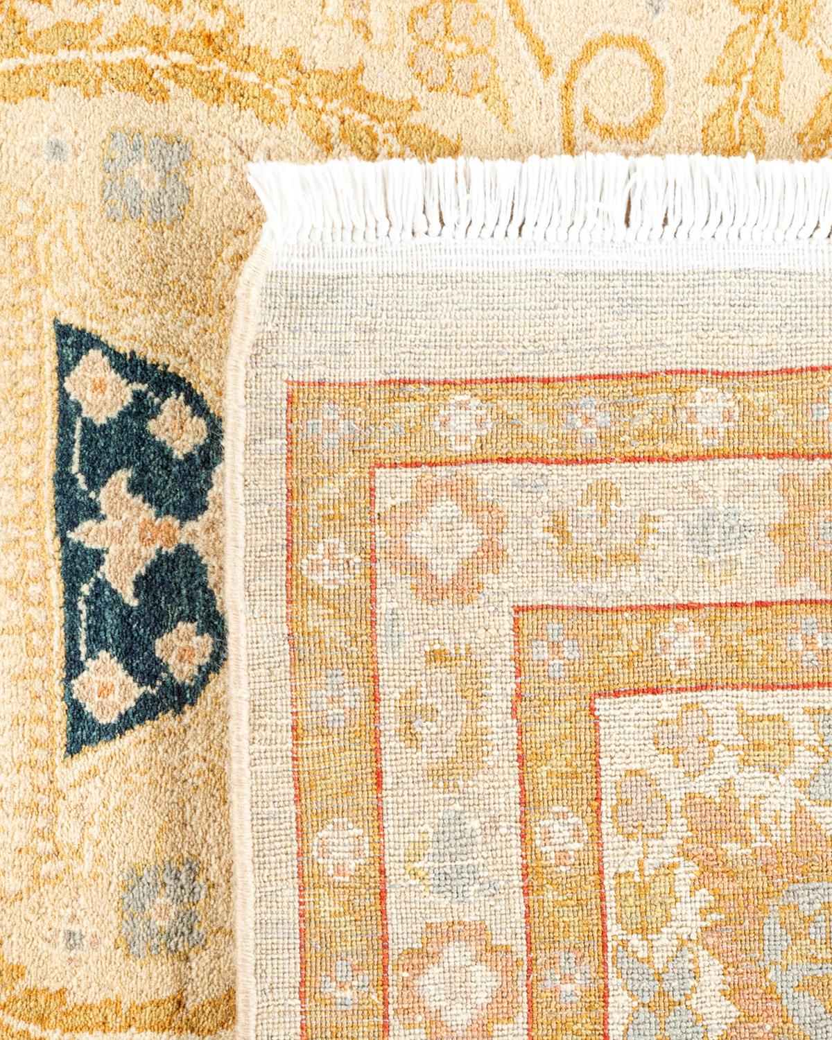Contemporary One-Of-A-Kind Hand Knotted Oriental Mogul Ivory Area Rug For Sale