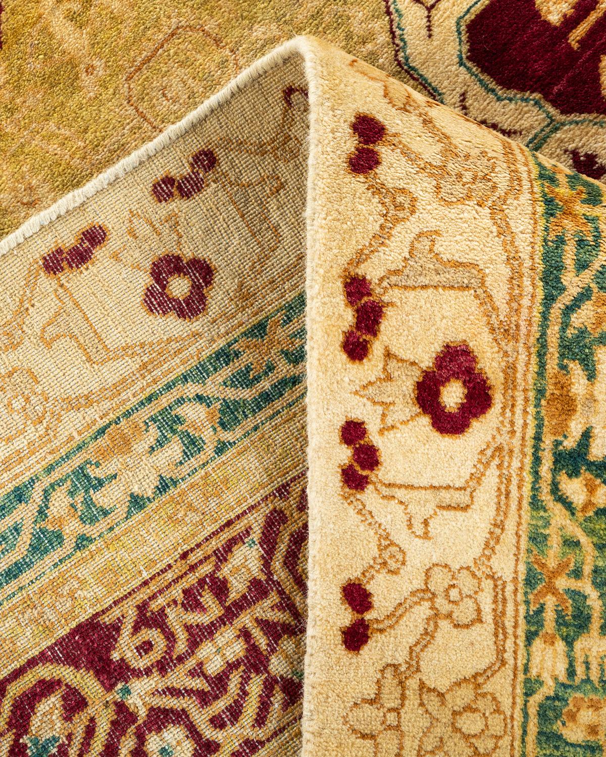 Handgeknüpfter orientalischer Mogul elfenbeinfarbener Teppich in Elfenbein, Unikat (Wolle) im Angebot