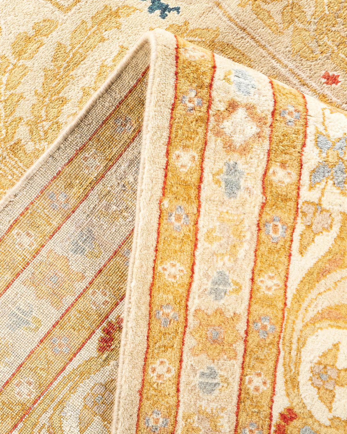 Wool One-Of-A-Kind Hand Knotted Oriental Mogul Ivory Area Rug For Sale