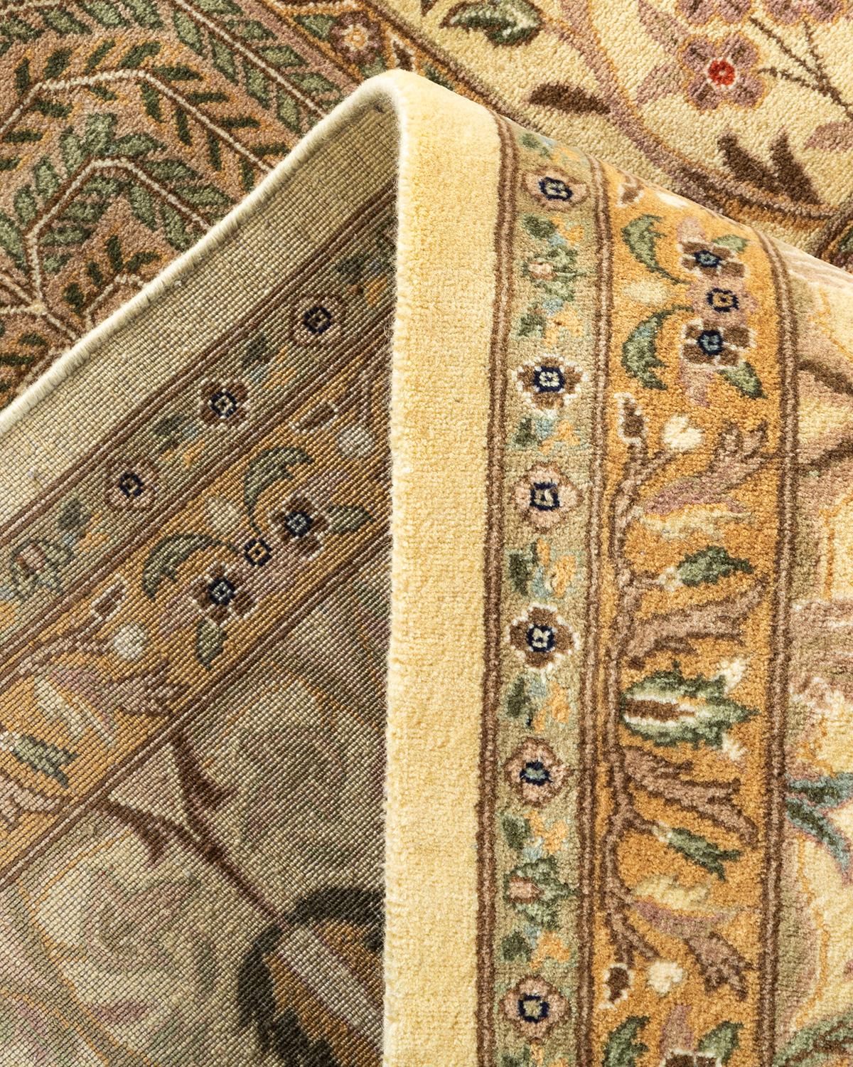 Handgeknüpfter orientalischer Mogul elfenbeinfarbener Teppich in Elfenbein, Unikat (Wolle) im Angebot