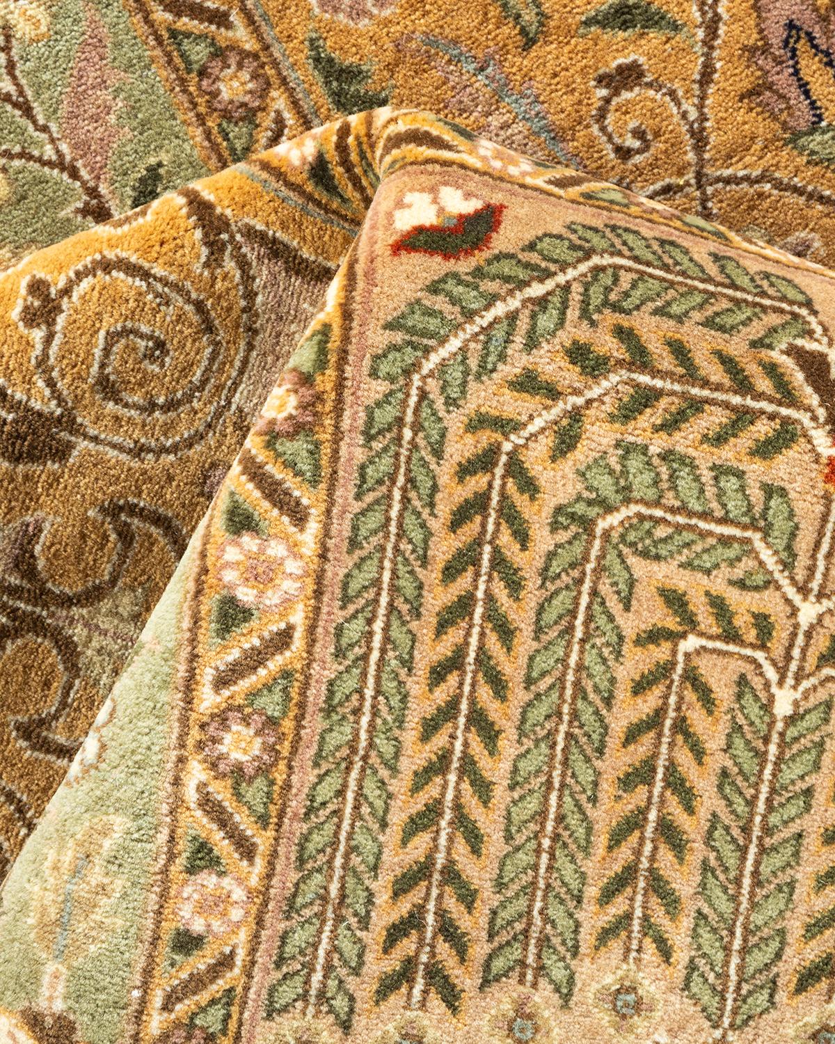 Handgeknüpfter orientalischer Mogul elfenbeinfarbener Teppich in Elfenbein, Unikat im Angebot 1