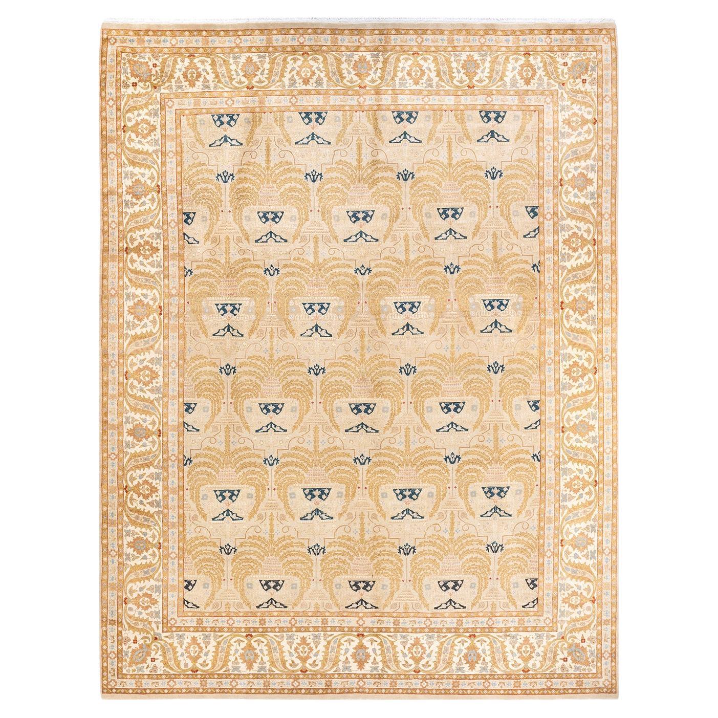 One-Of-A-Kind Hand Knotted Oriental Mogul Ivory Area Rug For Sale