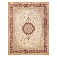 One-of-a-Kind Hand Knotted Oriental Mogul Ivory Area Rug