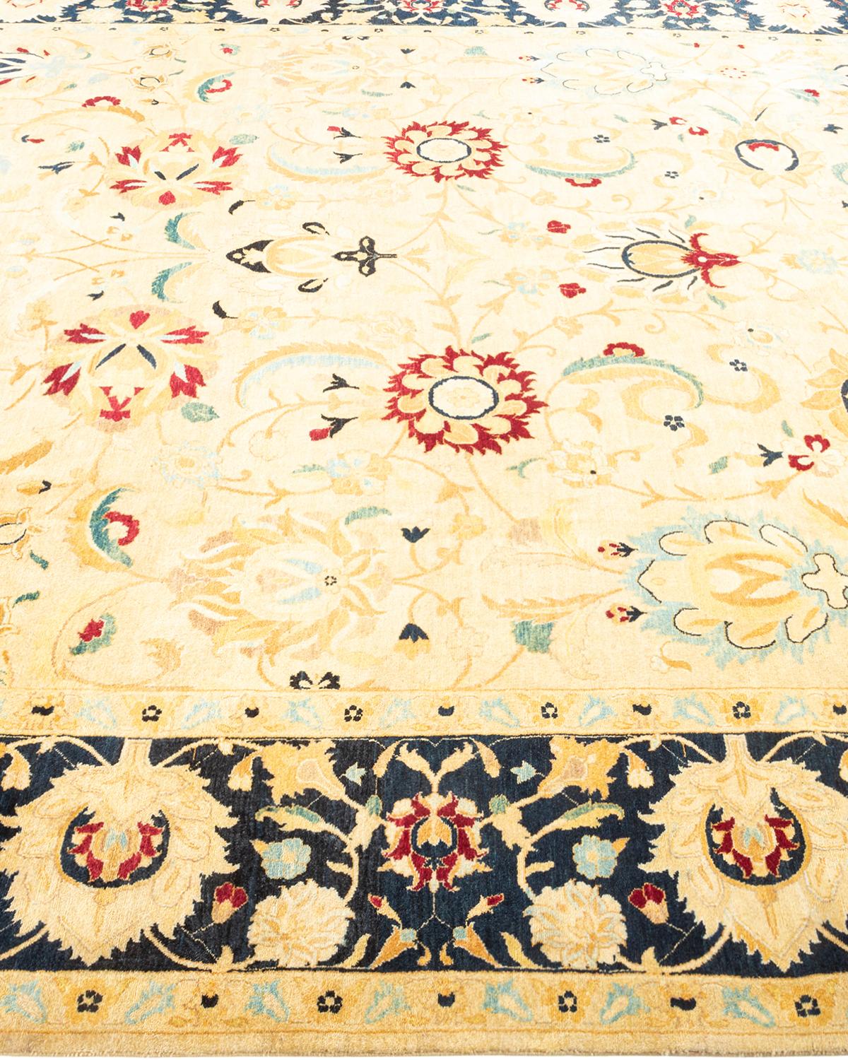 Handgeknüpfter orientalischer Mogul elfenbeinfarbener Teppich in Elfenbein, Unikat im Zustand „Neu“ im Angebot in Norwalk, CT