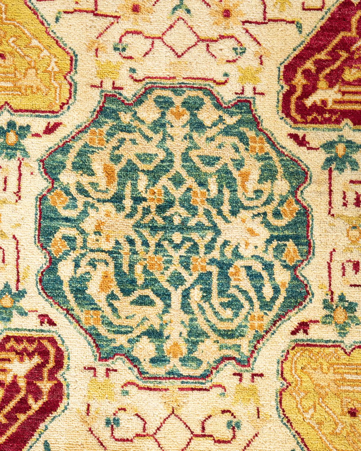 Pakistani One-Of-A-Kind Hand Knotted Oriental Mogul Ivory Area Rug For Sale