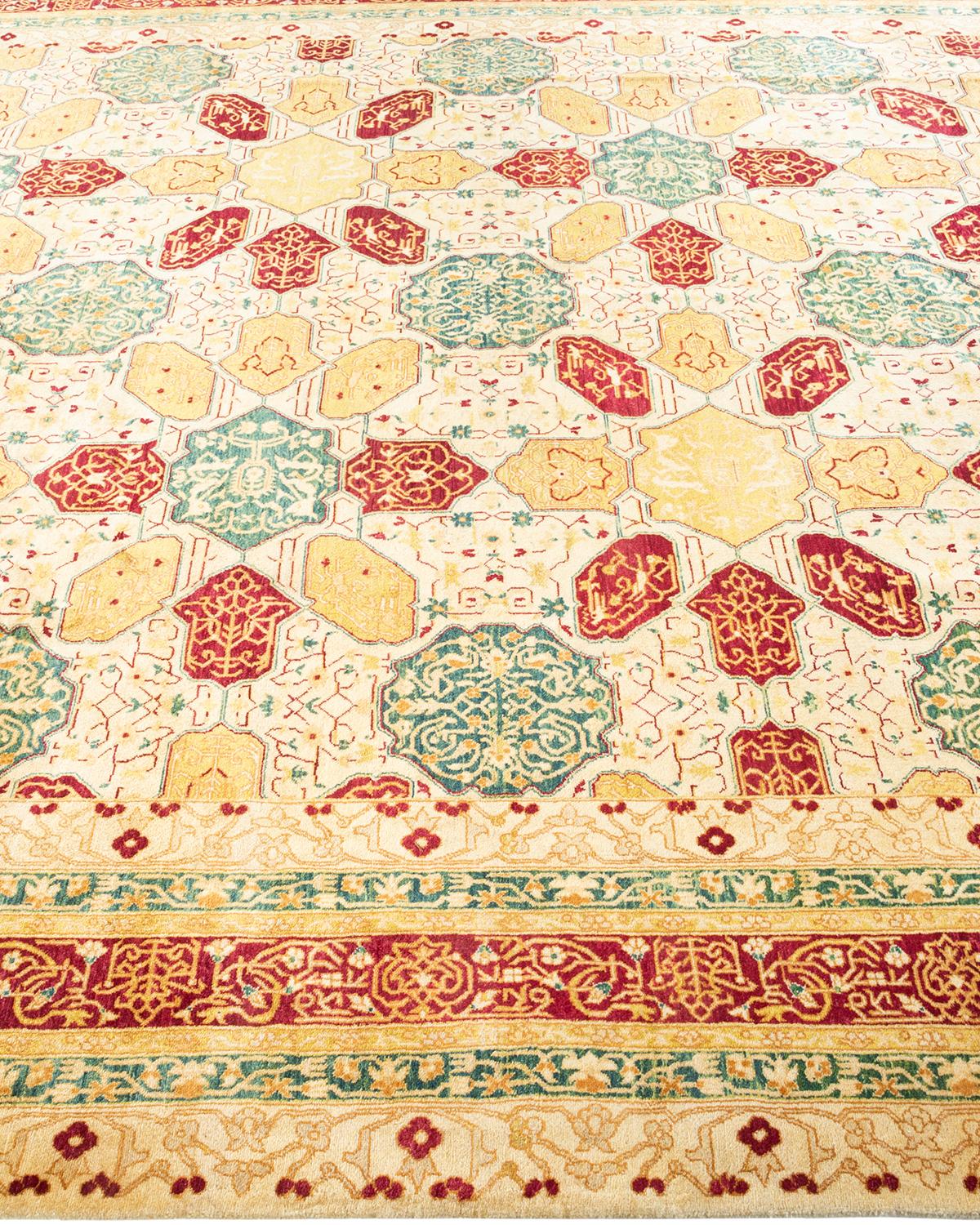 One-Of-A-Kind Hand Knotted Oriental Mogul Ivory Area Rug In New Condition For Sale In Norwalk, CT