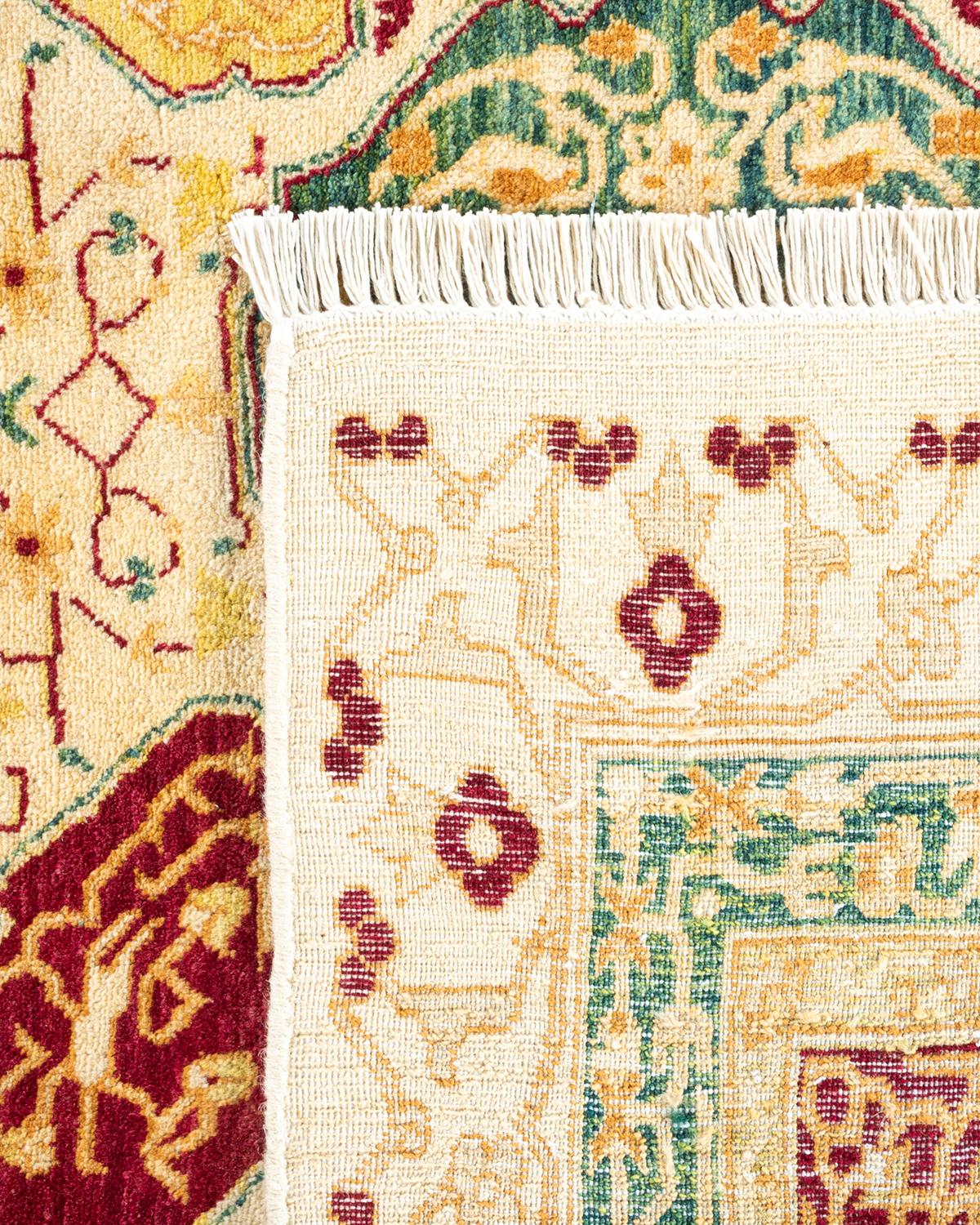 Contemporary One-Of-A-Kind Hand Knotted Oriental Mogul Ivory Area Rug For Sale