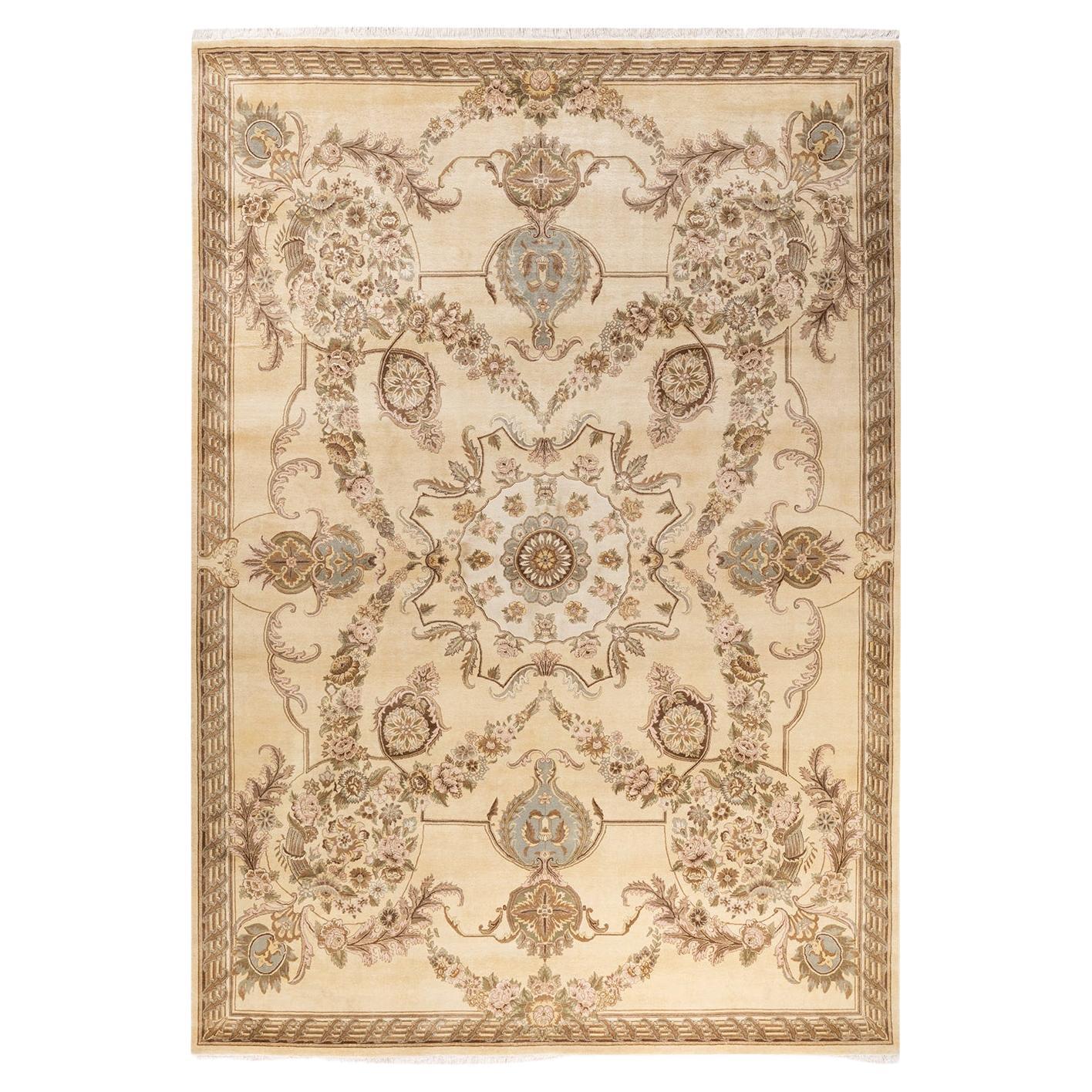 One-Of-A-Kind Hand Knotted Oriental Mogul Ivory Area Rug 8' 2" x 11' 9" For Sale