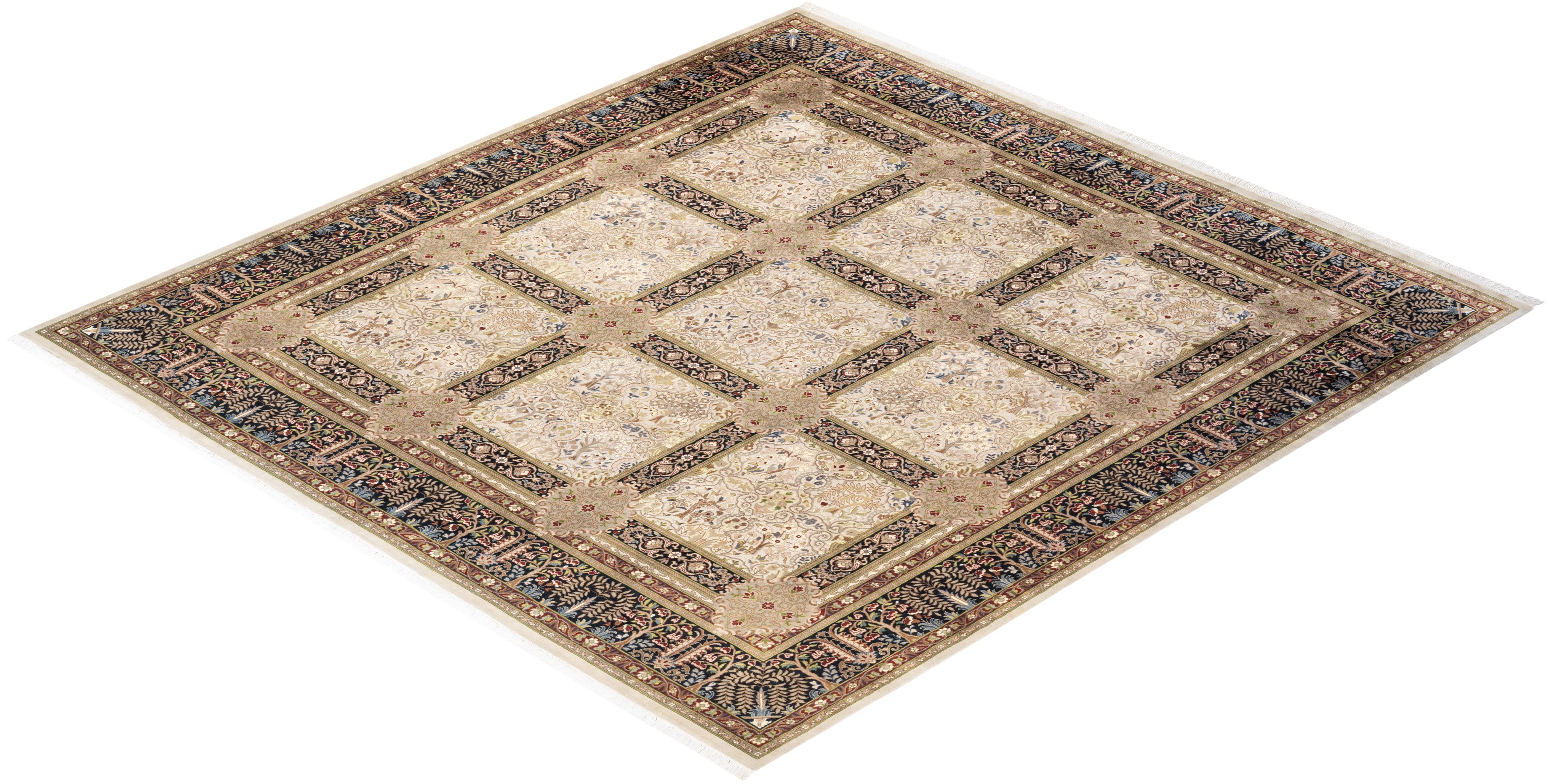 Tapis Oriental Mogul ivoire noué à la main unique en son genre en vente 2