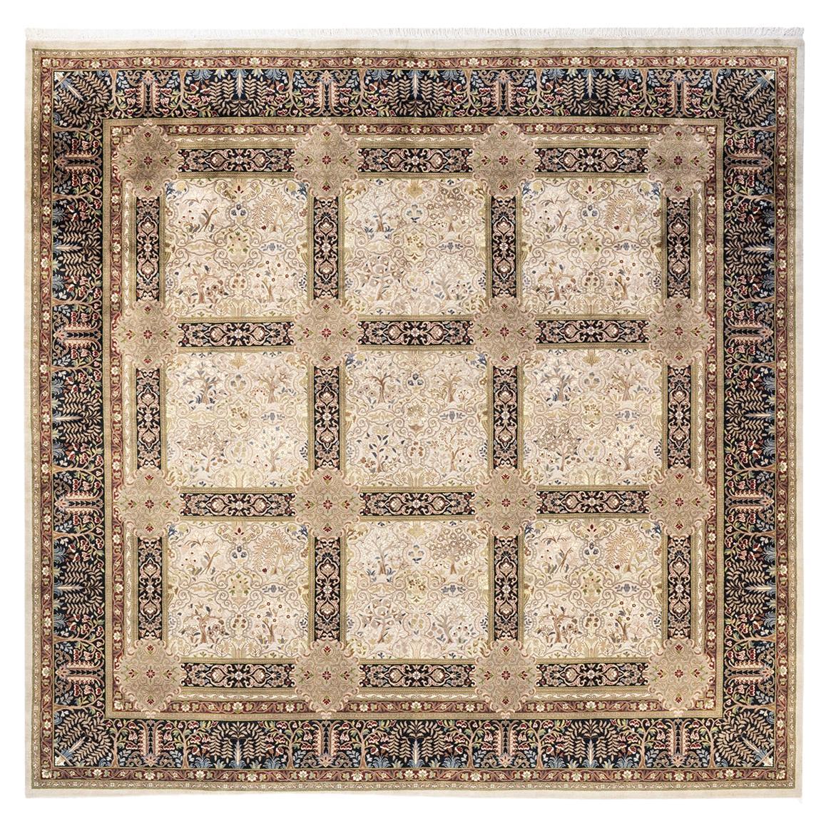 Tapis Oriental Mogul ivoire noué à la main unique en son genre en vente