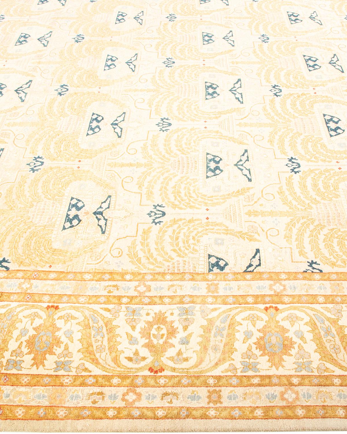 One-of-a-kind Hand Knotted Oriental Mogul Ivory Area Rug In New Condition For Sale In Norwalk, CT