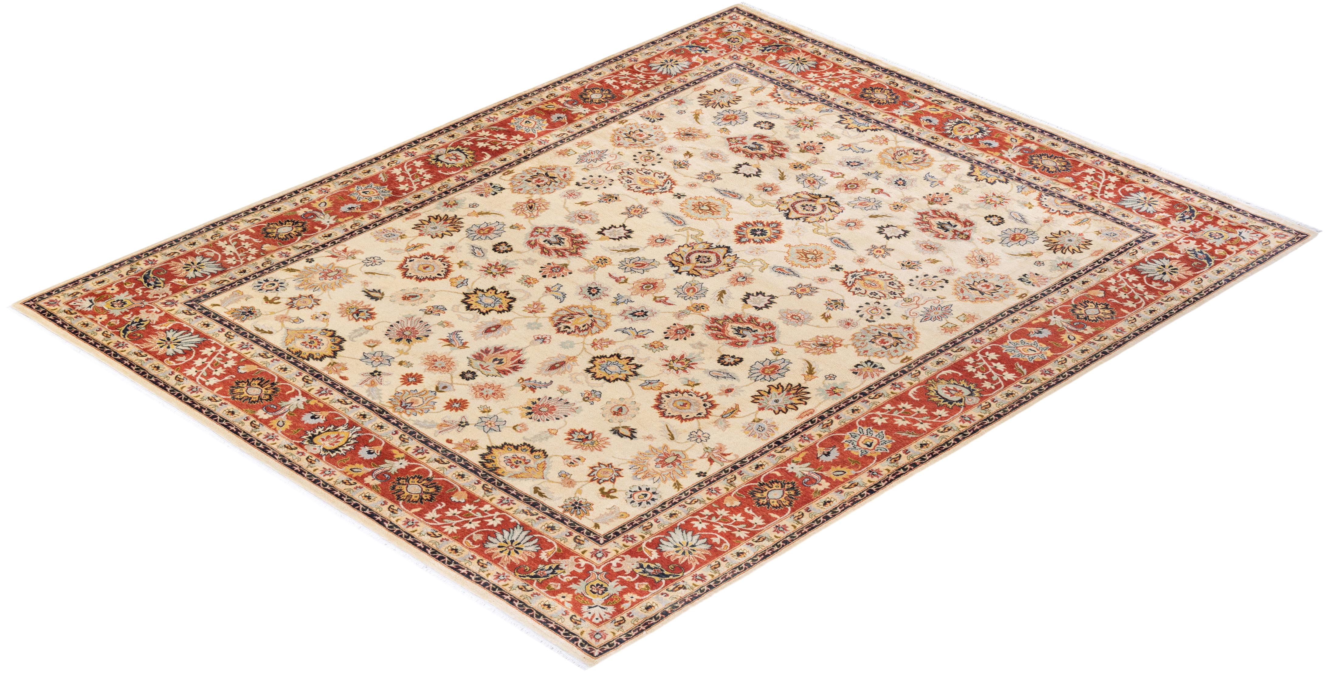 Tapis Oriental Mogul ivoire noué à la main, unique en son genre en vente 2