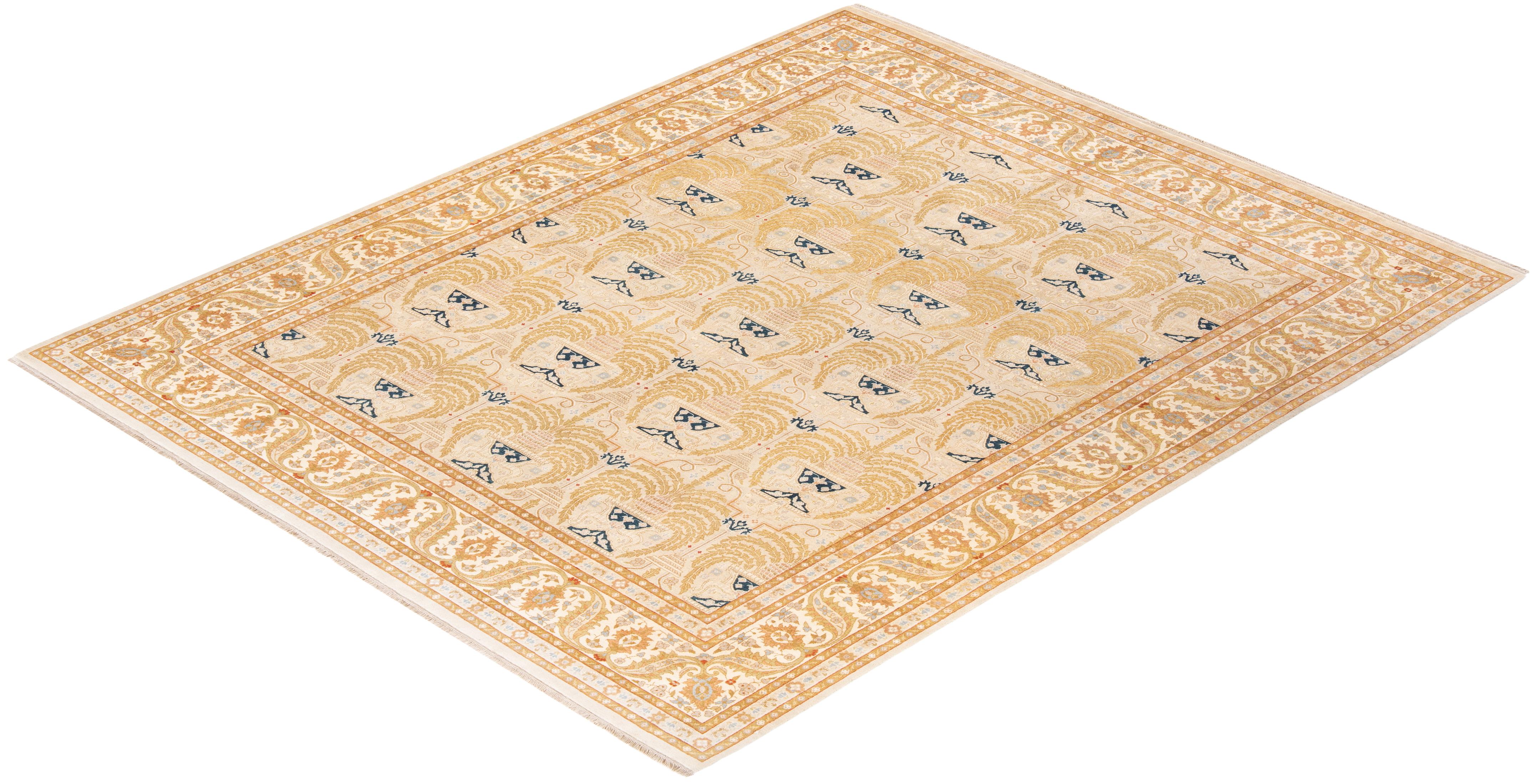 One-of-a-kind Hand Knotted Oriental Mogul Ivory Area Rug For Sale 2