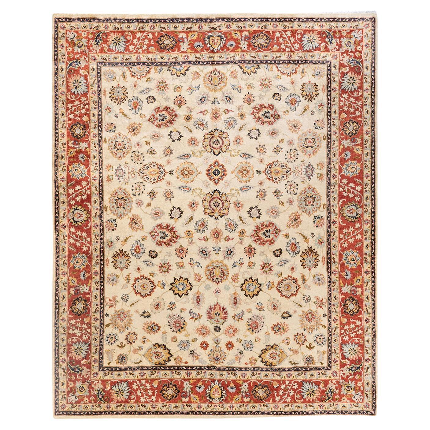 Tapis Oriental Mogul ivoire noué à la main, unique en son genre en vente