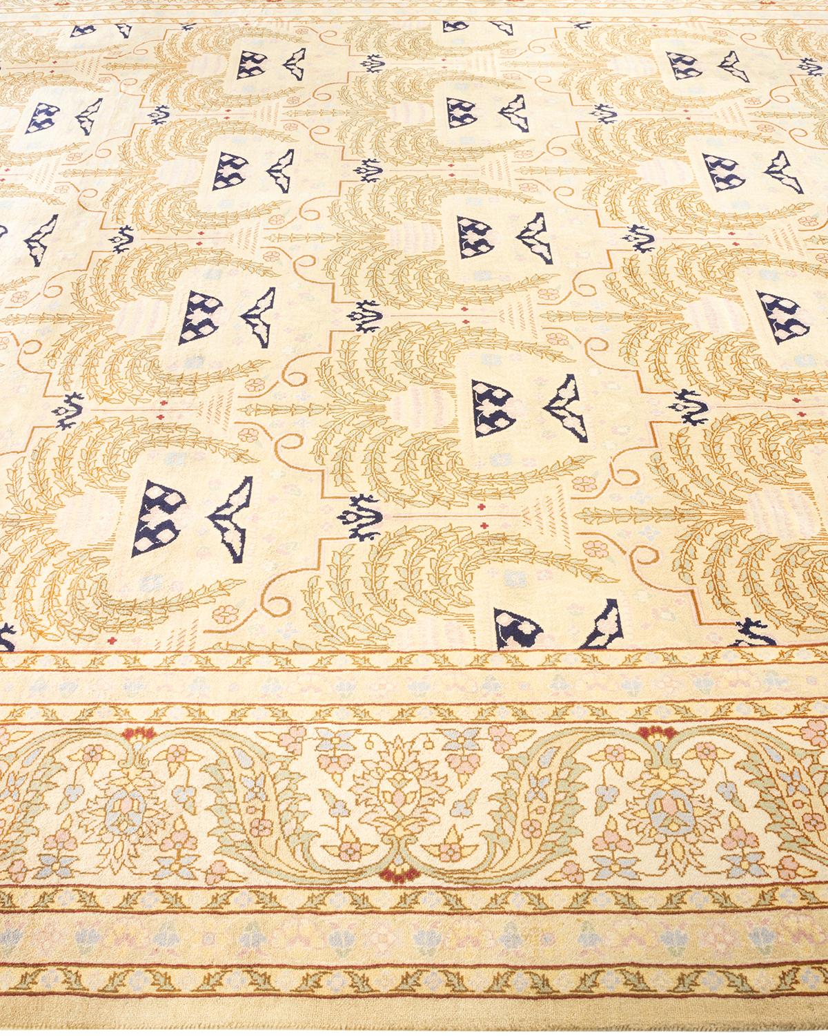 XXIe siècle et contemporain Tapis Oriental Mogul ivoire noué à la main unique en son genre en vente