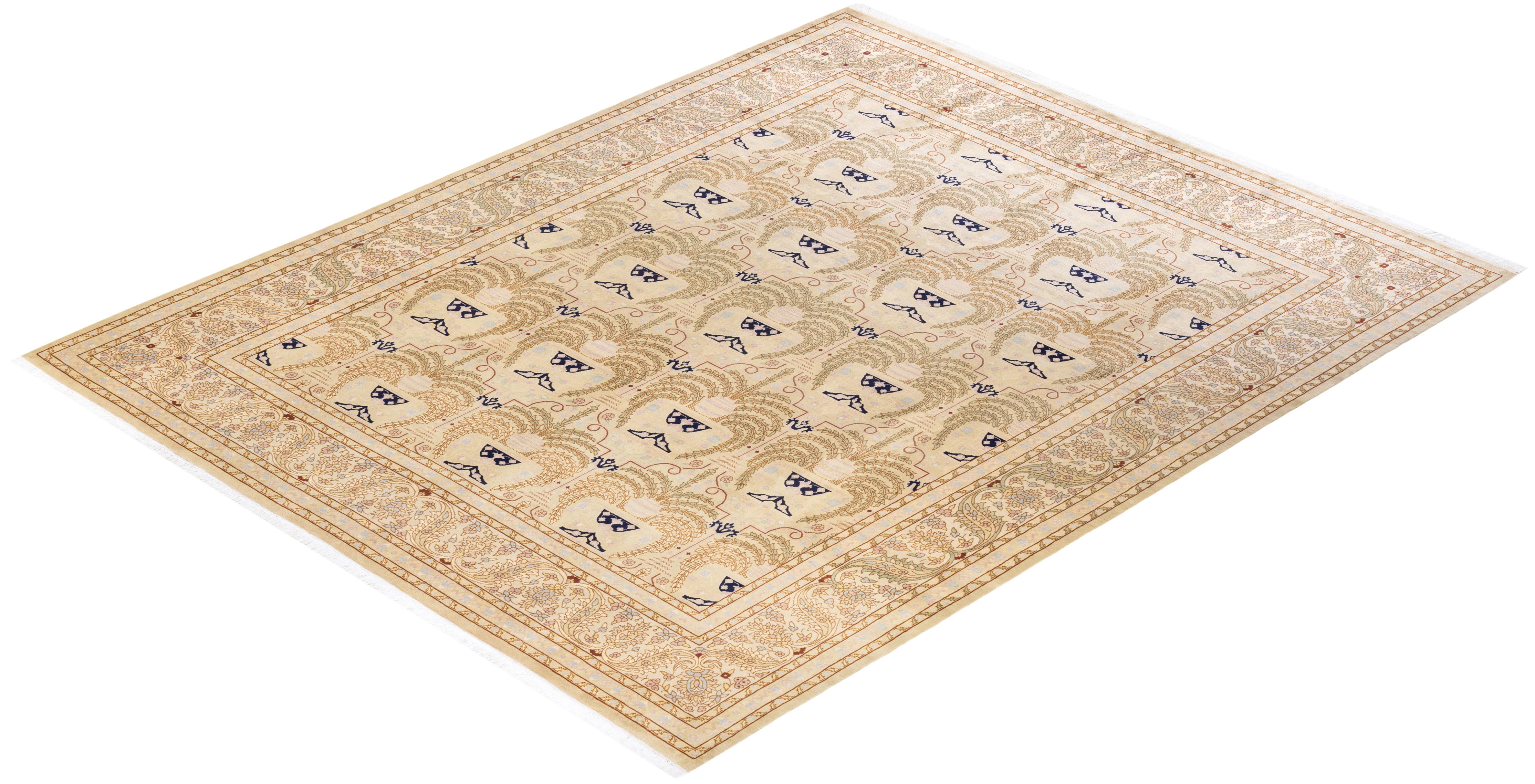 Tapis Oriental Mogul ivoire noué à la main unique en son genre en vente 2