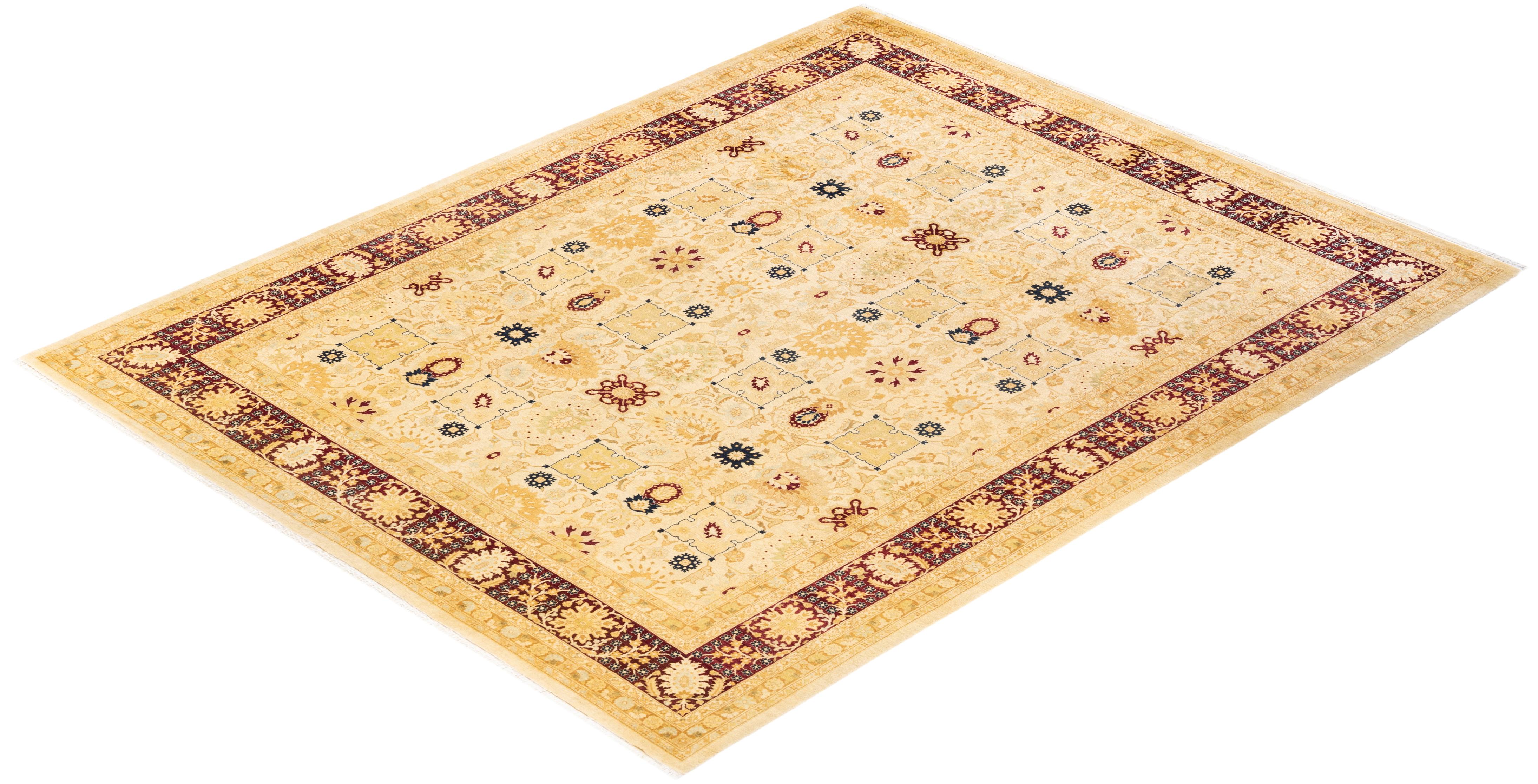 Tapis Oriental Mogul ivoire noué à la main unique en son genre en vente 2