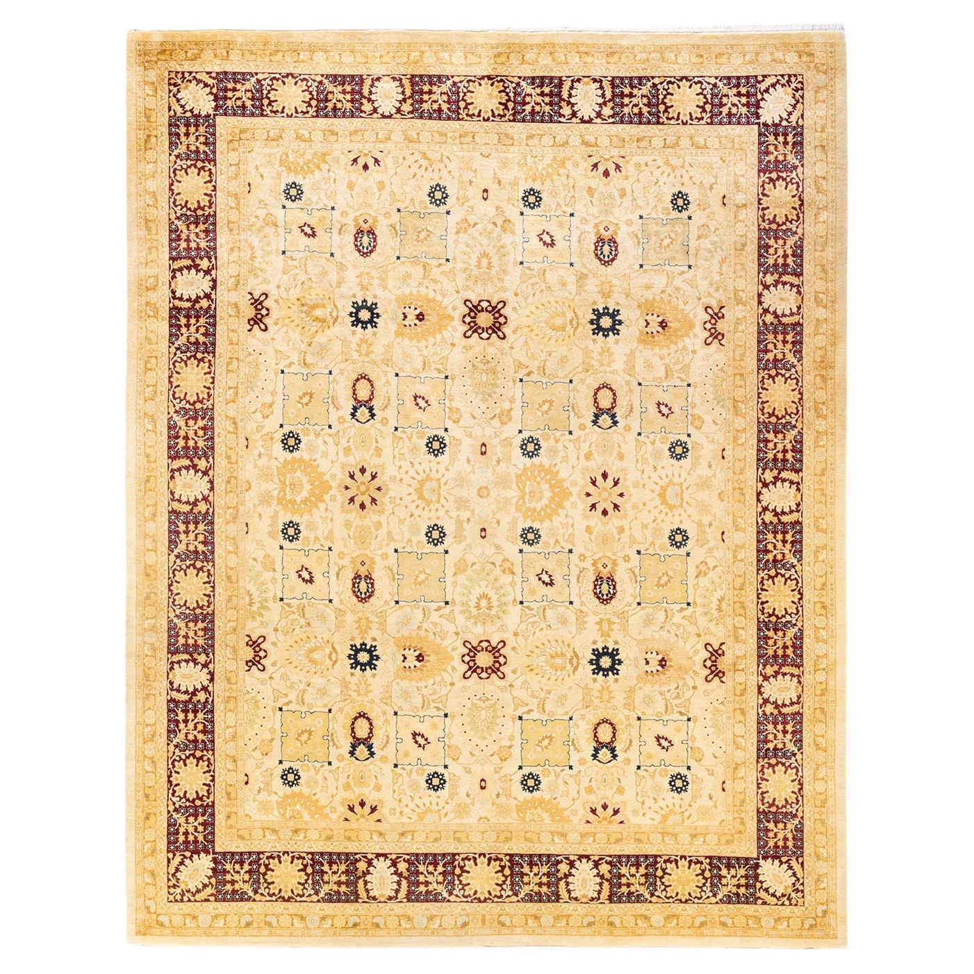 Tapis Oriental Mogul ivoire noué à la main unique en son genre
