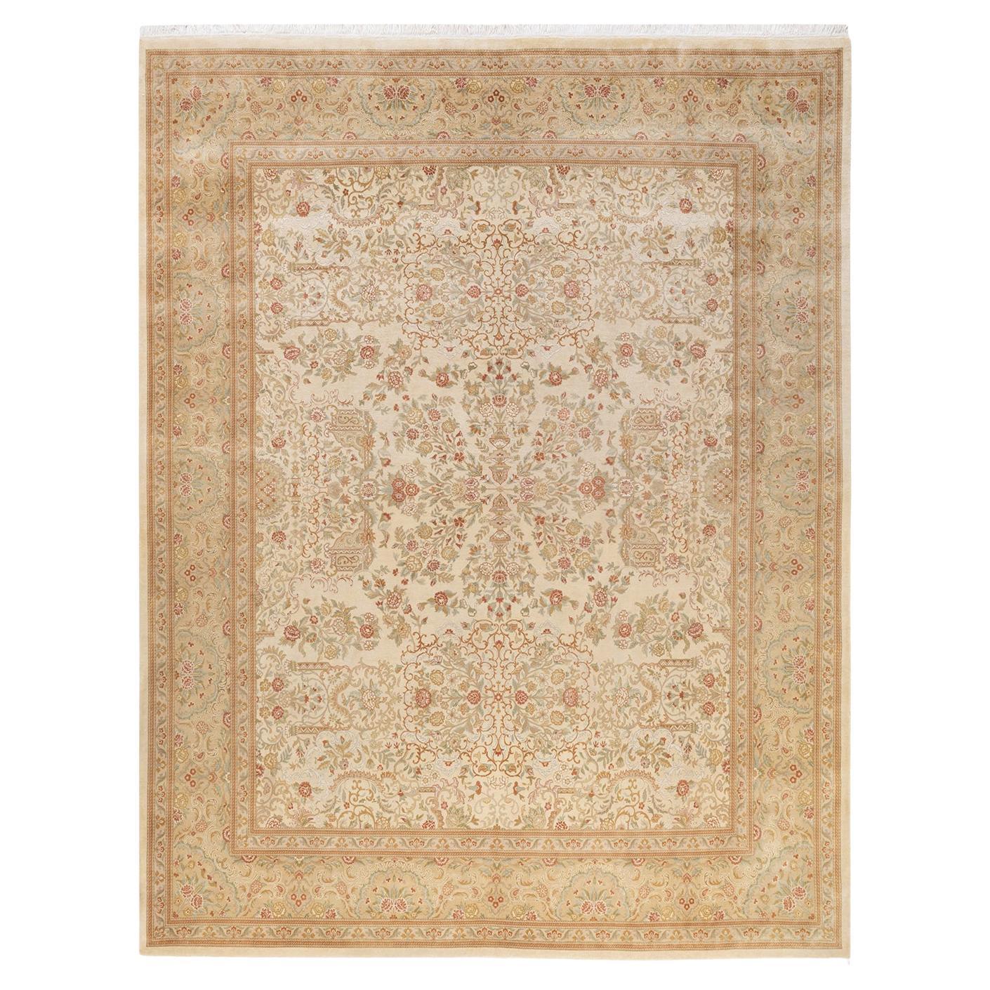 One-of-a-kind Hand Knotted Oriental Mogul Ivory Area Rug For Sale