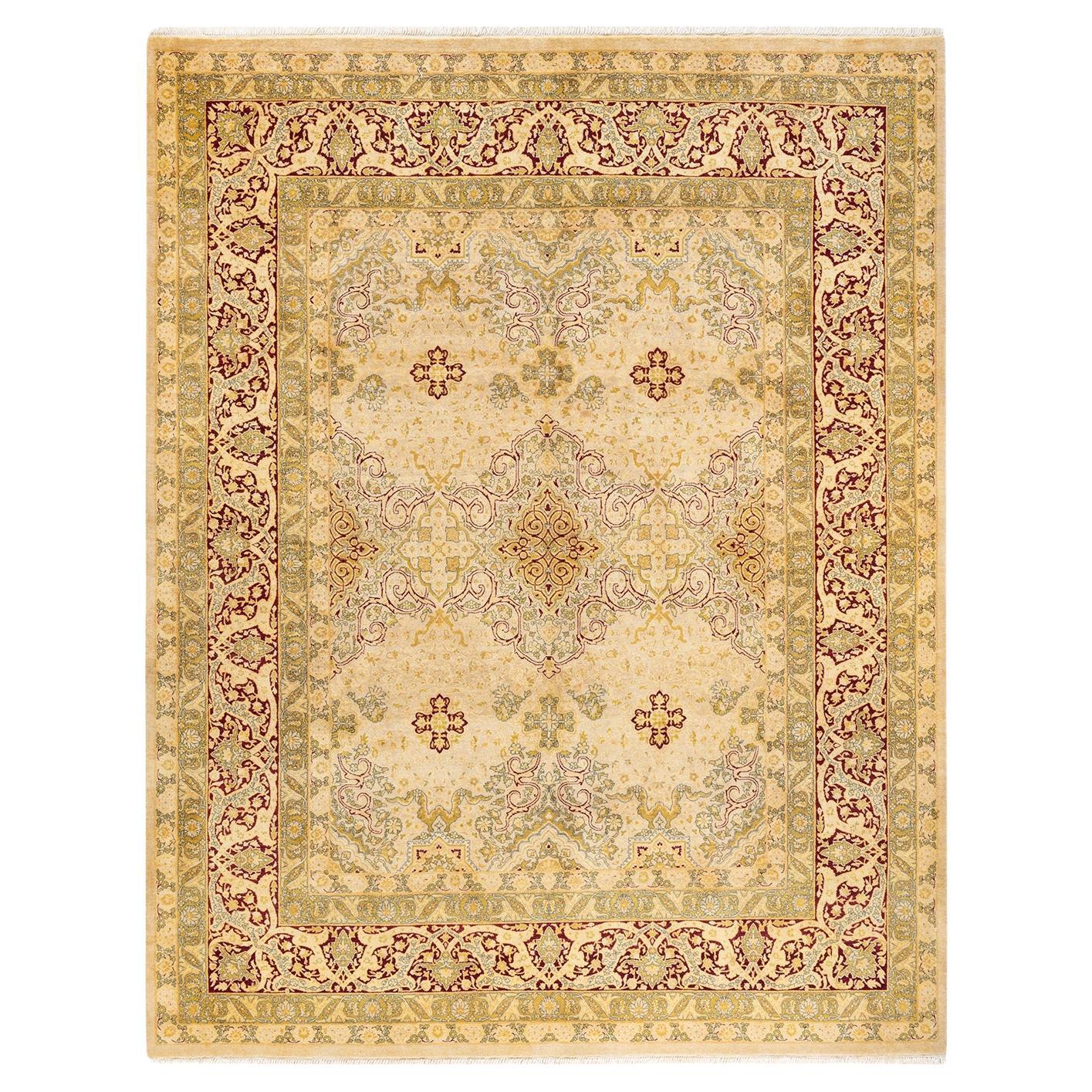 One-of-a-Kind Hand Knotted Oriental Mogul Ivory Area Rug 8' 3" x 10' 6" For Sale