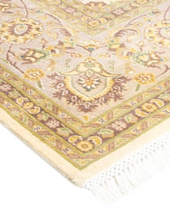 Handgeknüpfter orientalischer Mogul elfenbeinfarbener Teppich in Elfenbein, Unikat